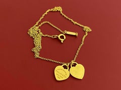 Tiffany & Co. Double Heart Tag Pendant and Chain in 18k Yellow Gold