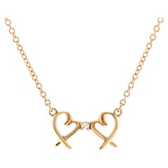 Tiffany & Co. Double Loving Heart Pendant Necklace 18K Rose Gold with Diamond