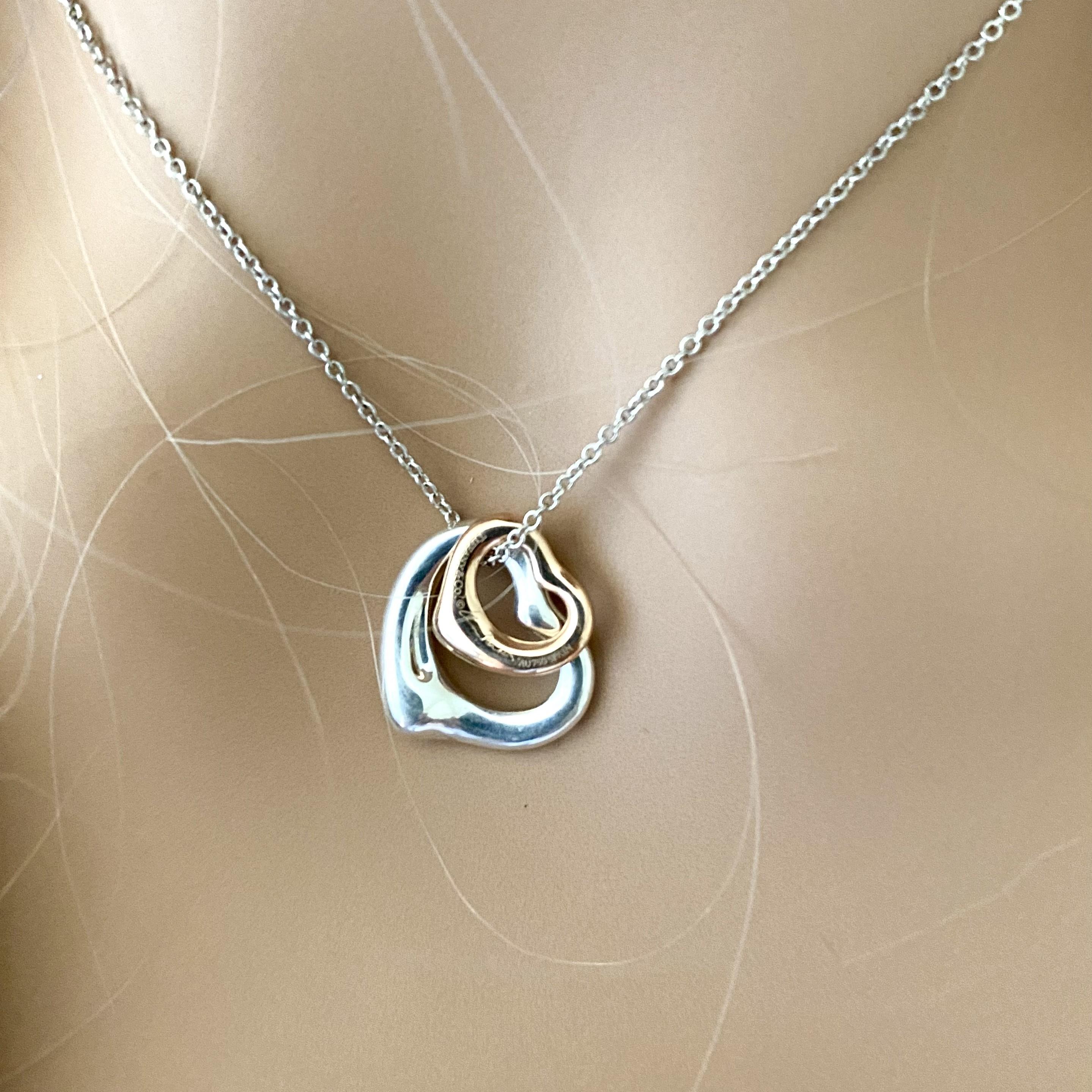 Tiffany Co. Double Open Heart Halskette 0,50 Zoll Rose Gold und 0,55 Zoll Silber (Zeitgenössisch) im Angebot