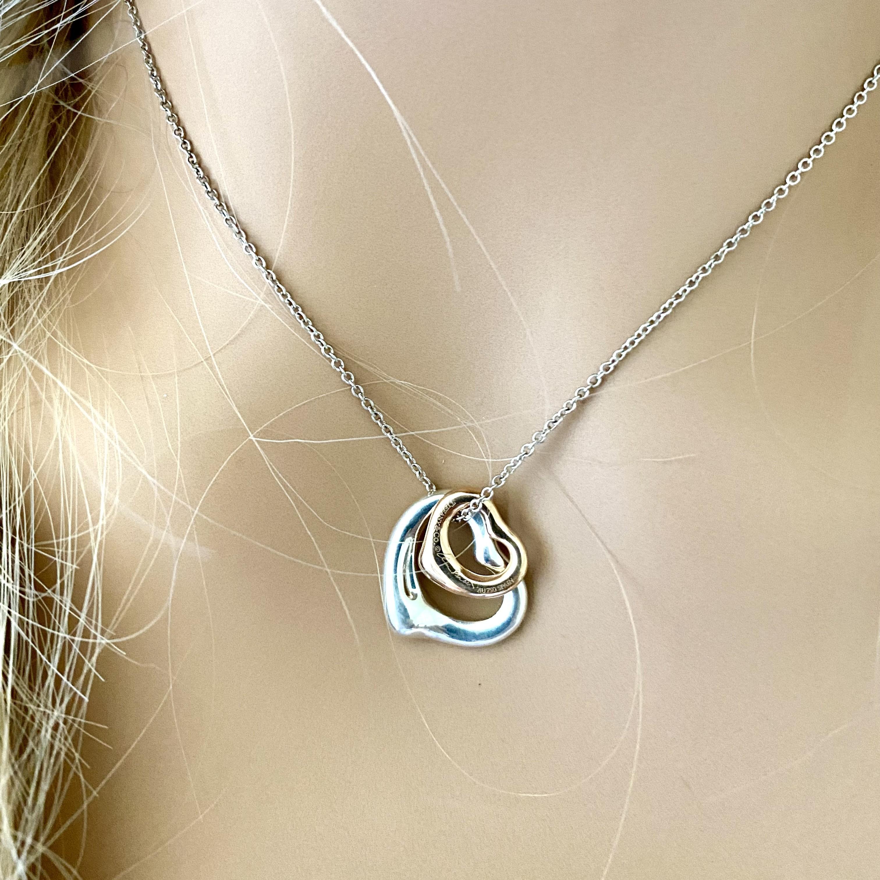 Tiffany Co. Double Open Heart Halskette 0,50 Zoll Rose Gold und 0,55 Zoll Silber im Angebot 2