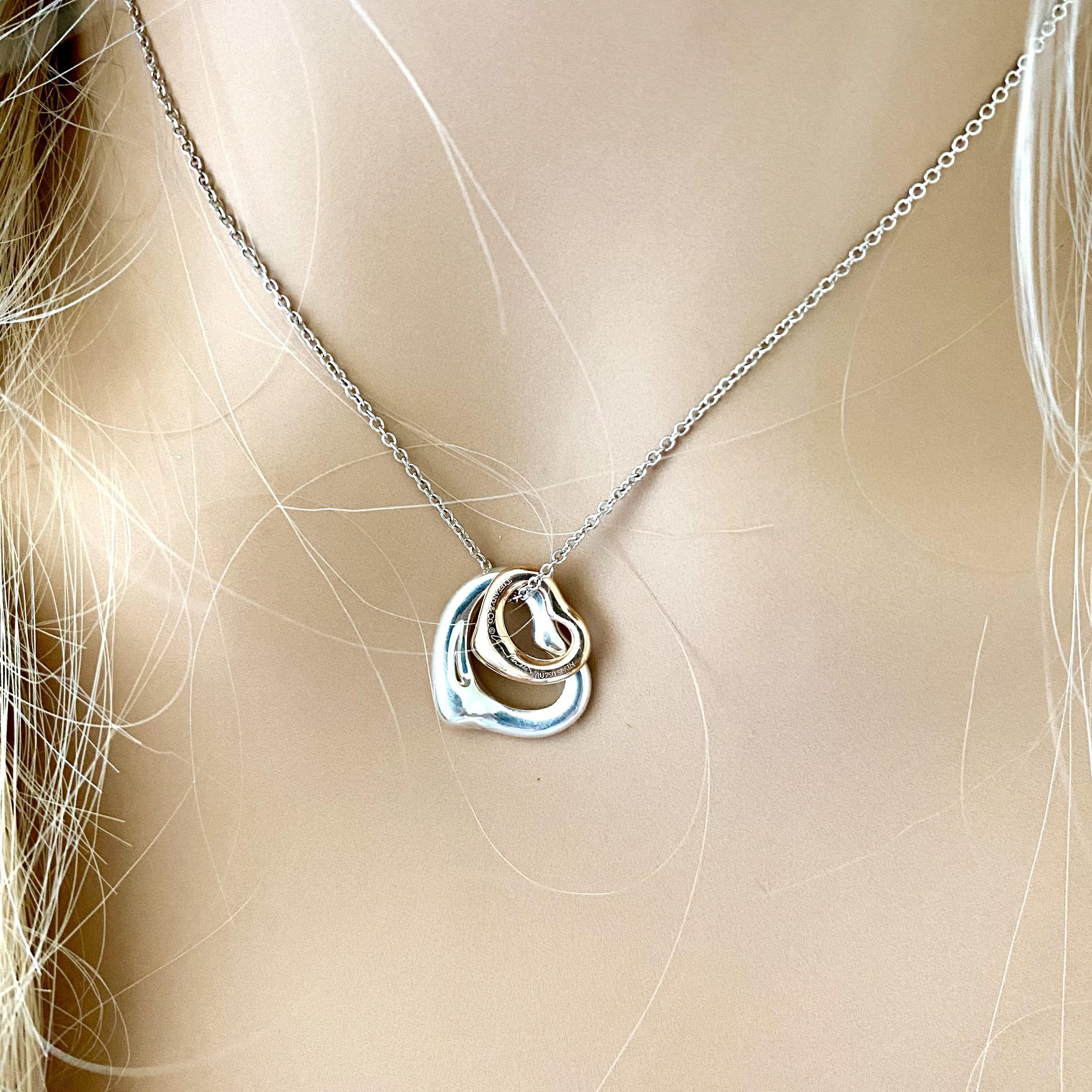Tiffany Co. Double Open Heart Halskette 0,50 Zoll Rose Gold und 0,55 Zoll Silber im Angebot 4