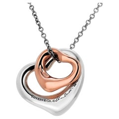 Tiffany Co. Double Open Heart Necklace 0.50 Inch Rose Gold and 0.55 Inch Silver