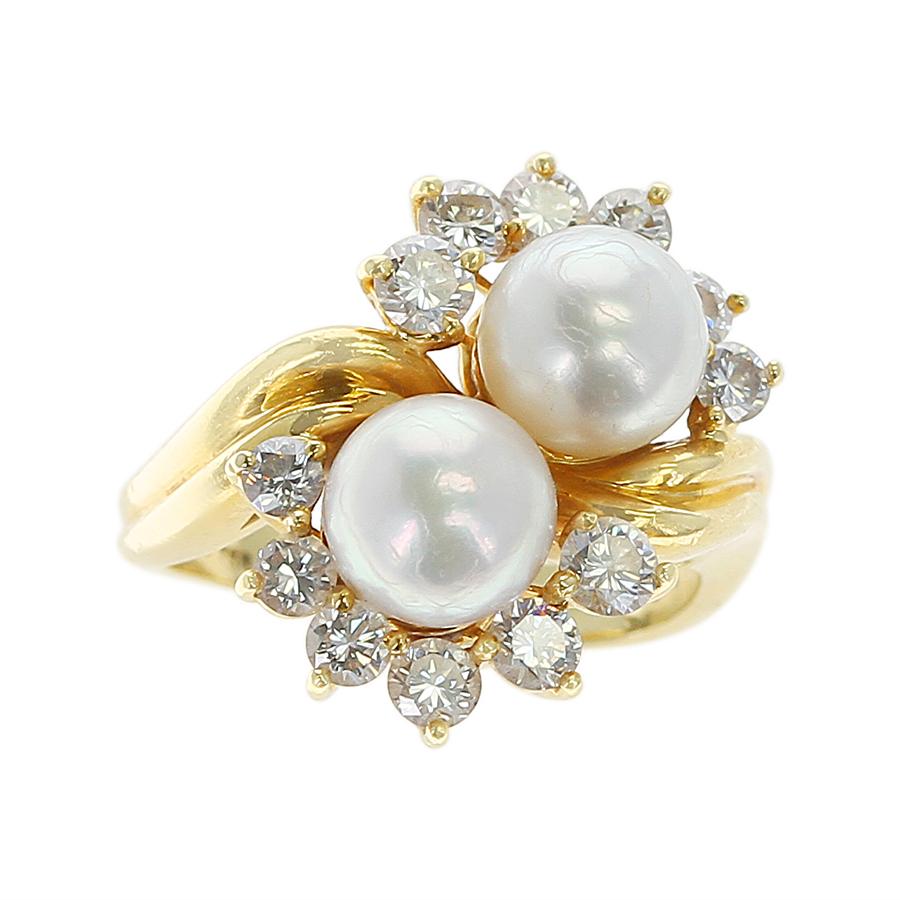 Double Pearl Ring with Round Diamonds 