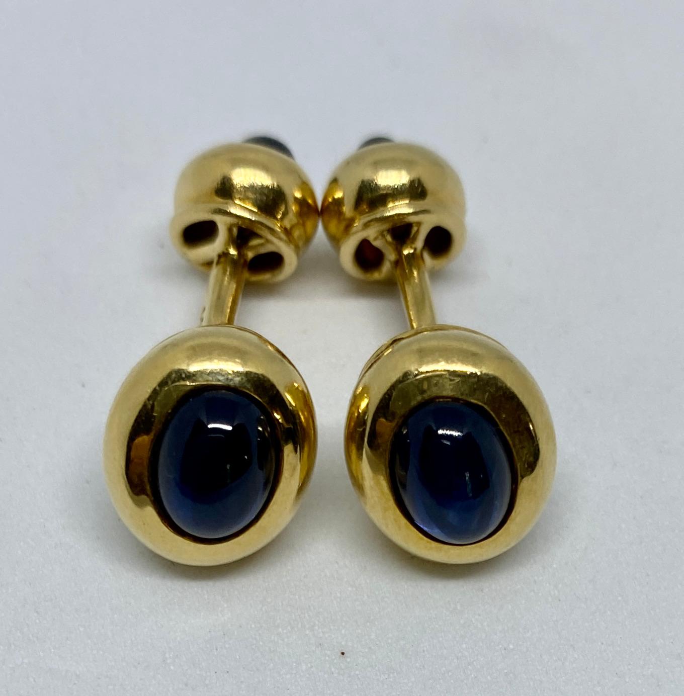 Cabochon Tiffany & Co. Double-Sided Cufflinks in 18K Yellow Gold with Oval Sapphires For Sale