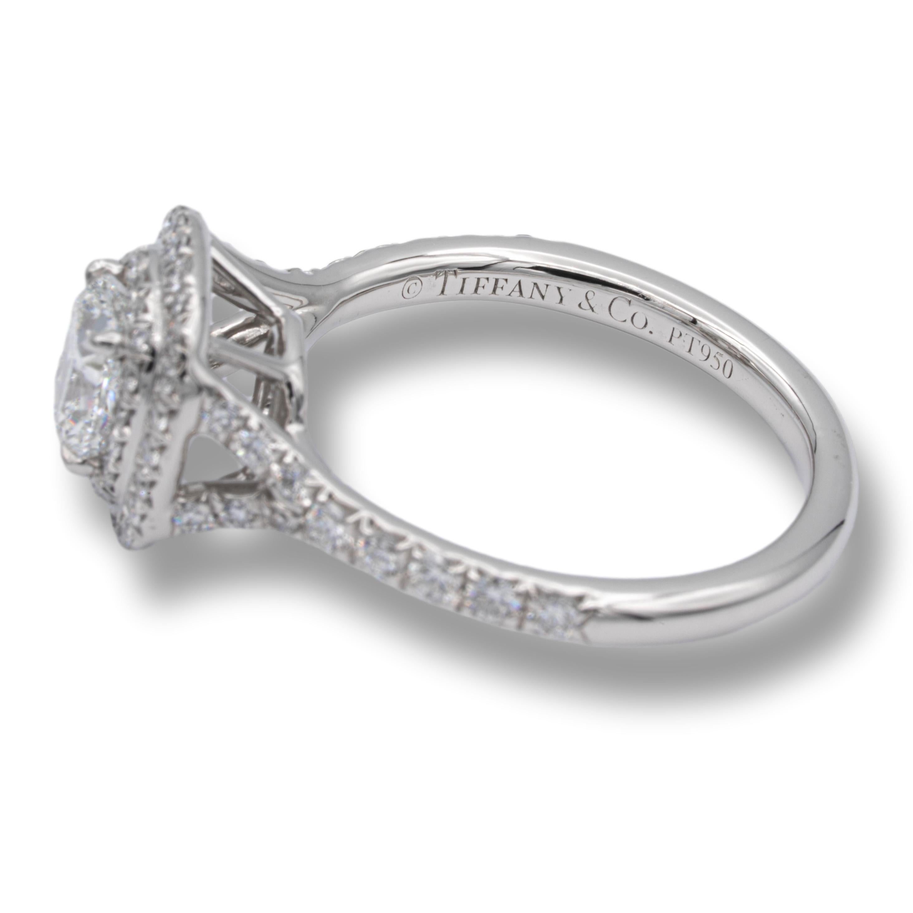 Tiffany & Co. Double Soleste Platinum Diamond Engagement Ring 0.86 Carats Total In Excellent Condition In New York, NY