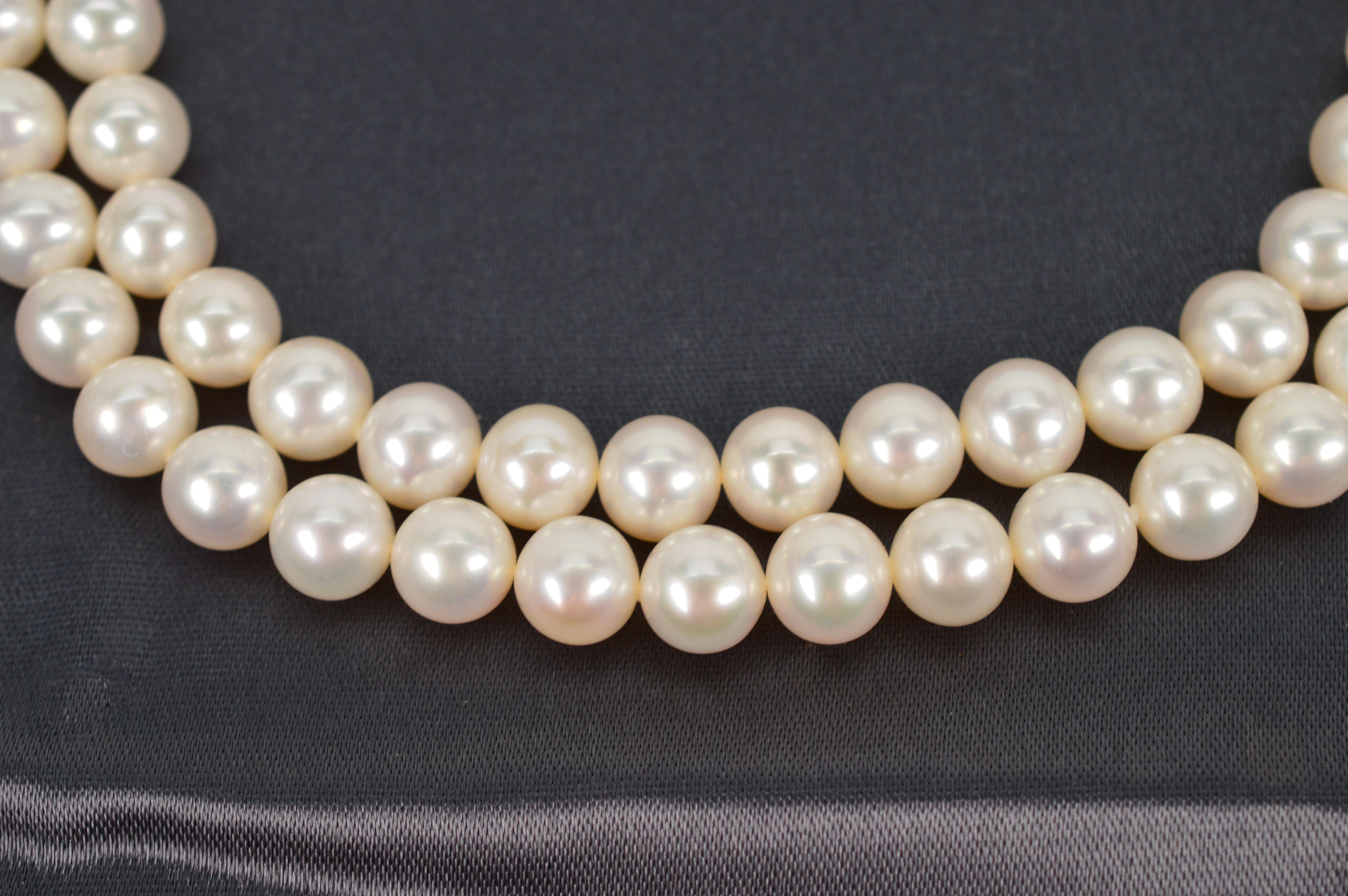 Tiffany & Co. Double Strand Pearl Necklace w Sterling Toggle Clasp w Pouch & Box 1