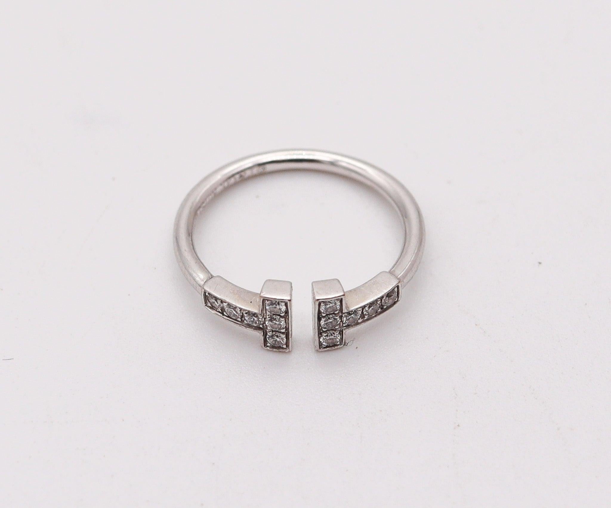 Brilliant Cut TIFFANY & CO. Double T Wire Ring In 18Kt White Gold With 12 VS Diamonds For Sale