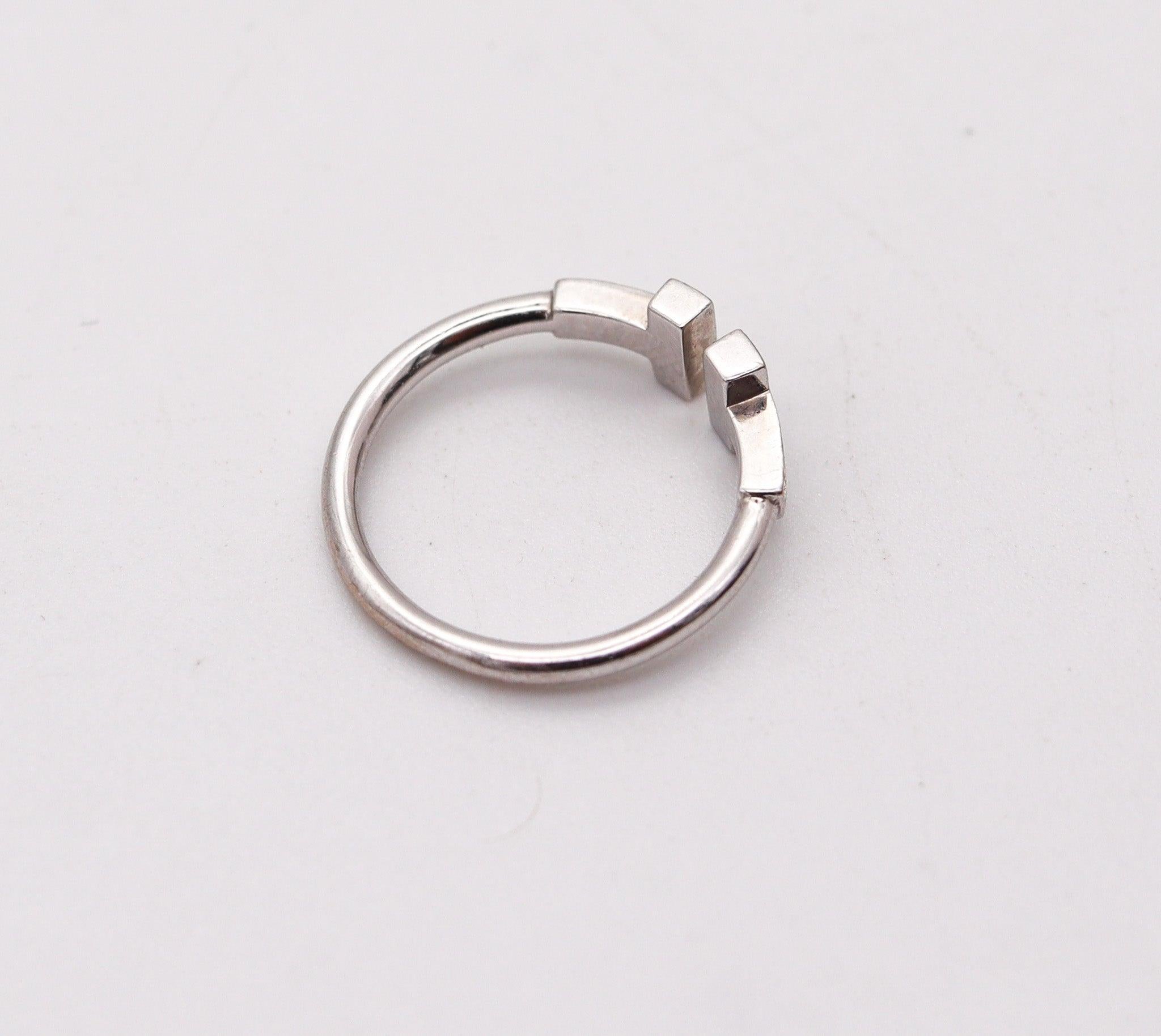 Women's TIFFANY & CO. Double T Wire Ring In 18Kt White Gold With 12 VS Diamonds For Sale