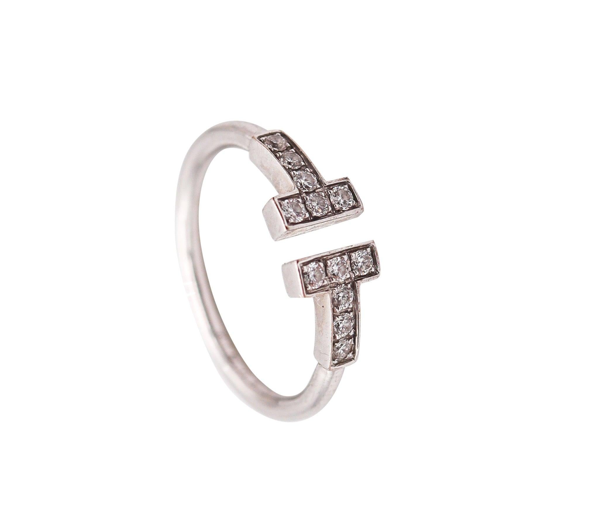 TIFFANY & CO. Double T Wire Ring In 18Kt White Gold With 12 VS Diamonds For Sale 2