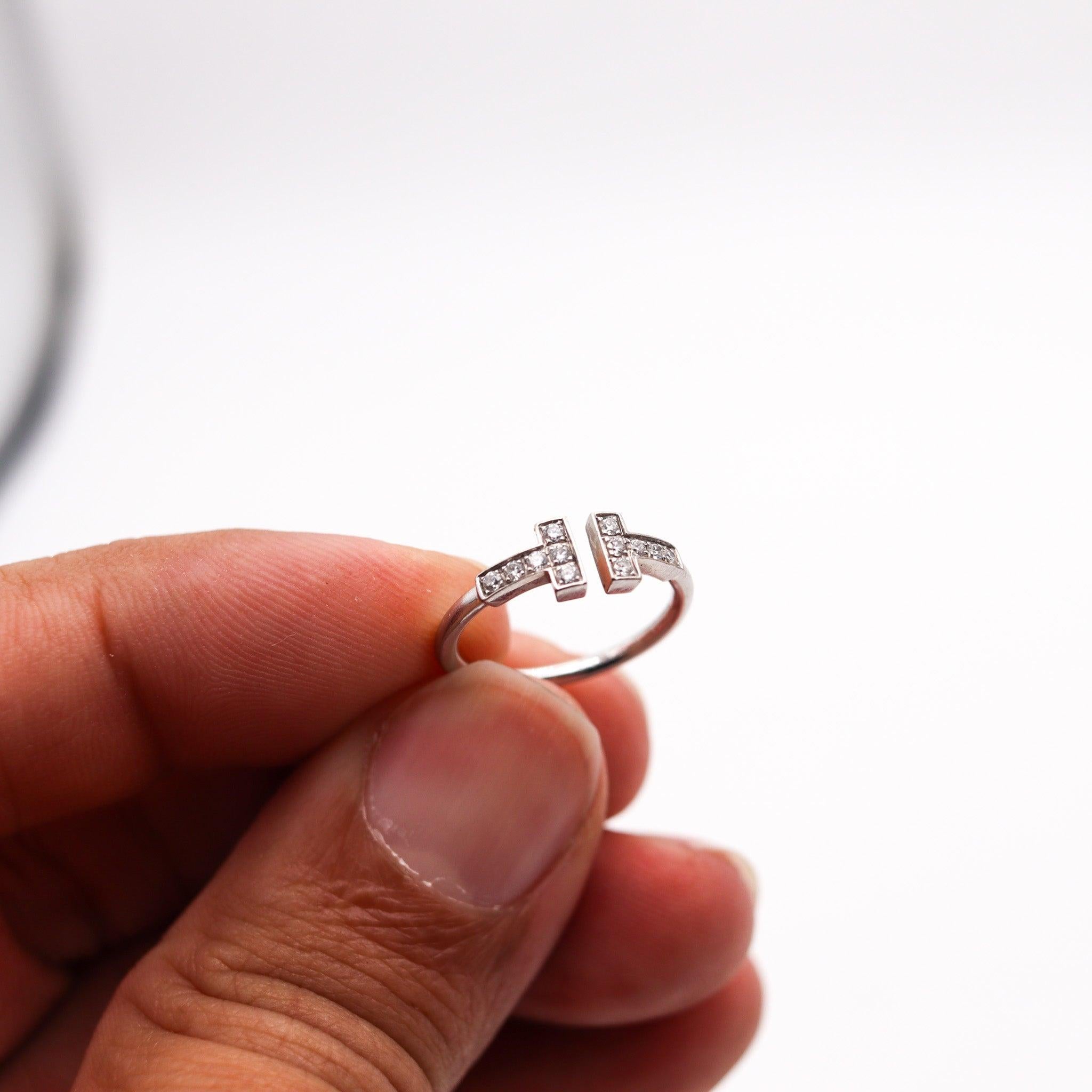 TIFFANY & CO. Double T Wire Ring In 18Kt White Gold With 12 VS Diamonds For Sale 3