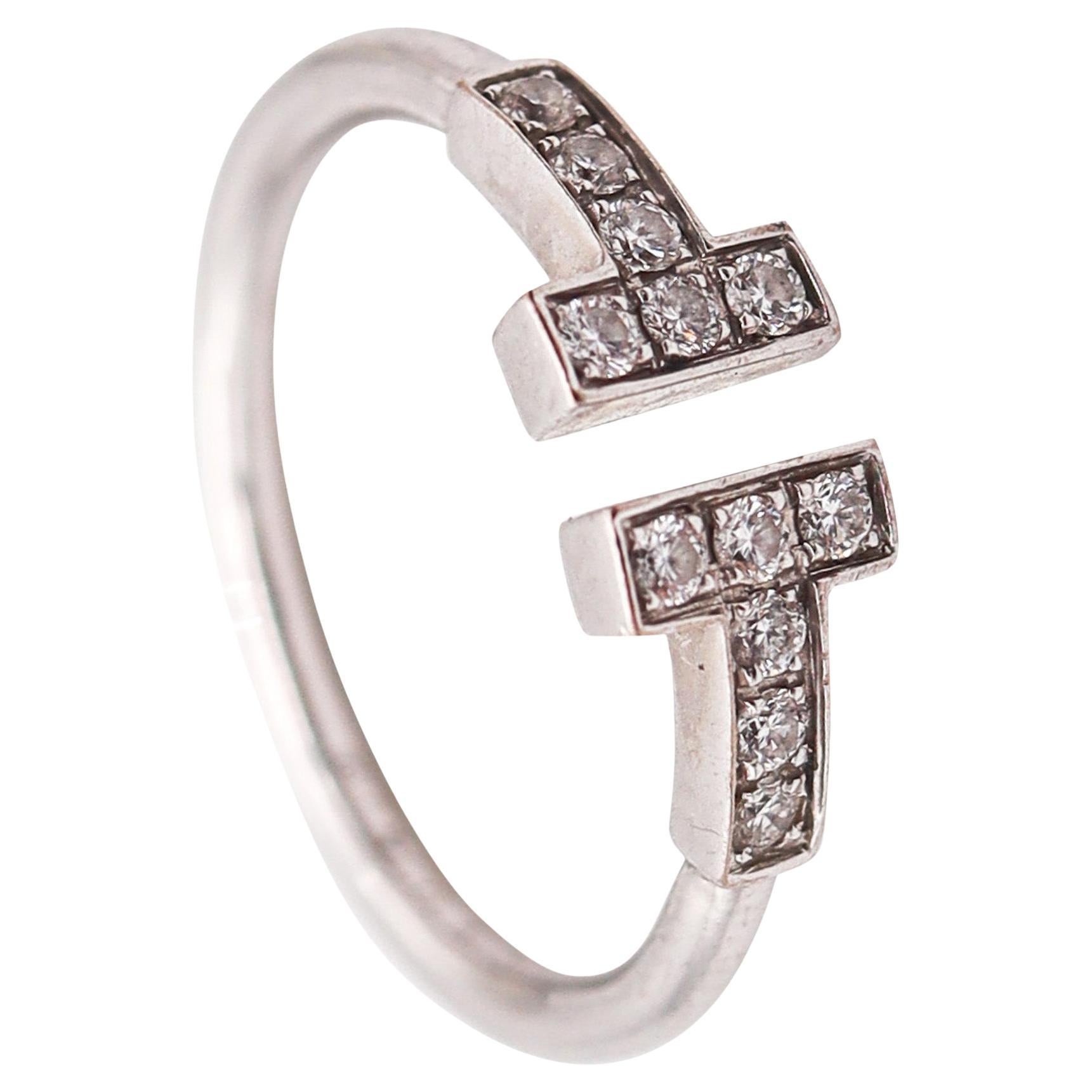 TIFFANY & CO. Double T Wire Ring In 18Kt White Gold With 12 VS Diamonds