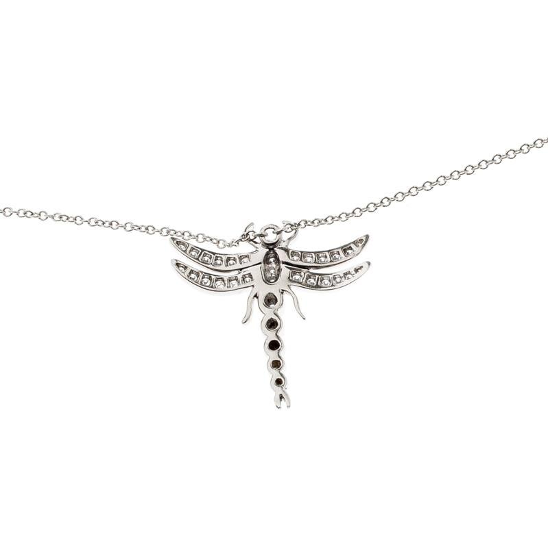 Contemporary Tiffany & Co. Dragonfly Diamond Platinum Pendant Necklace