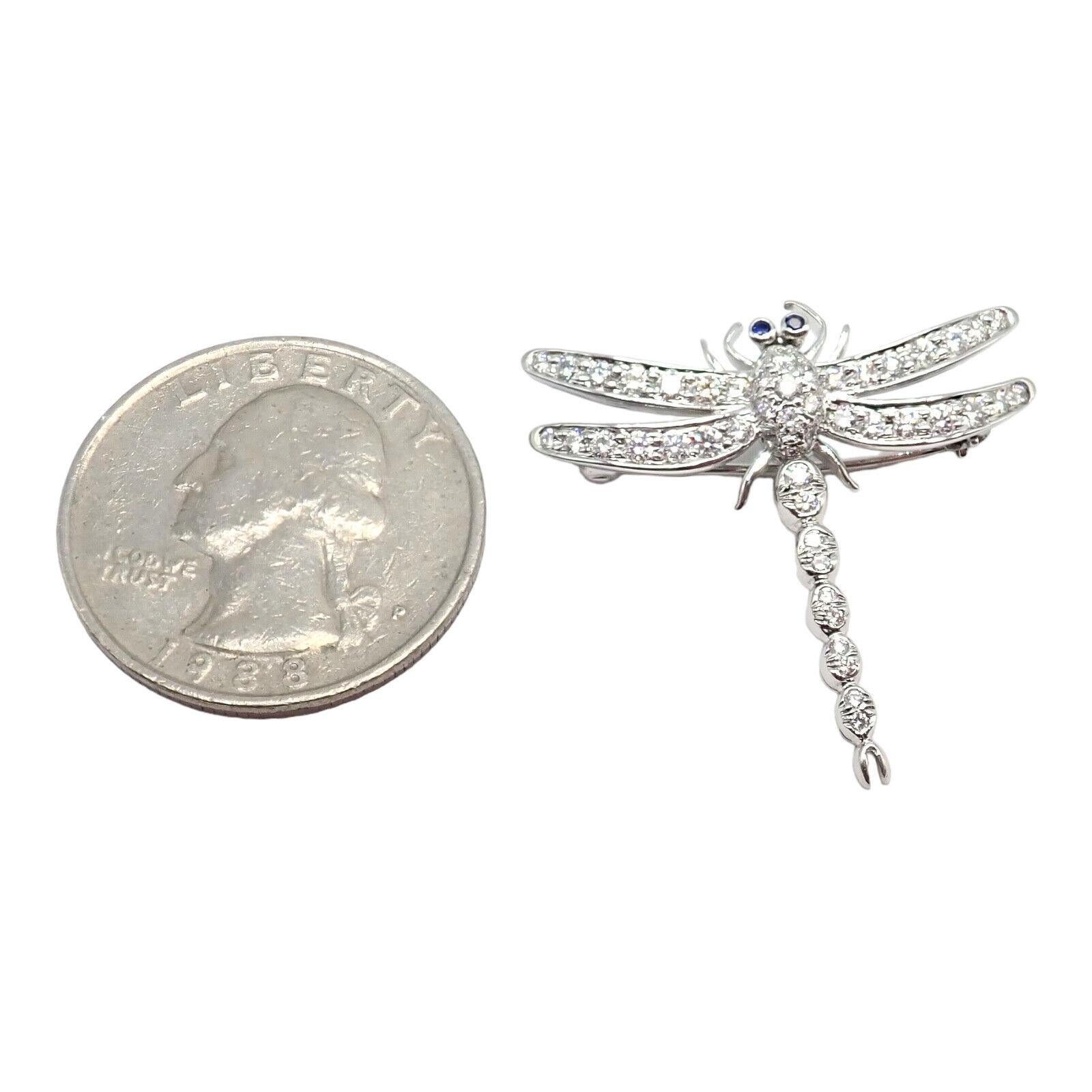 Tiffany & Co Dragonfly Diamond Sapphire Platinum Brooch Pendant Necklace In Excellent Condition For Sale In Holland, PA