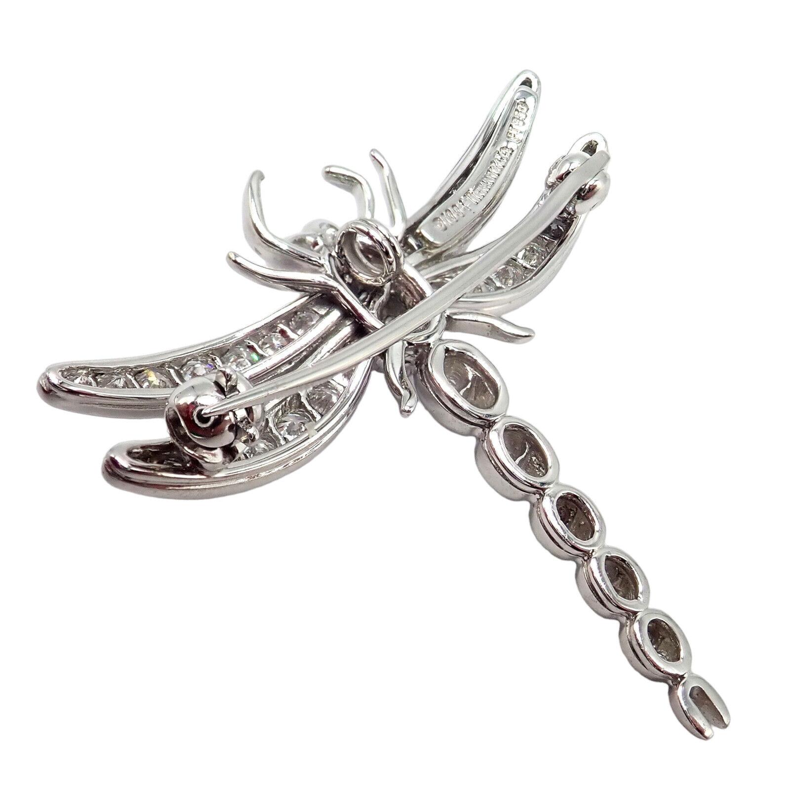 Women's or Men's Tiffany & Co Dragonfly Diamond Sapphire Platinum Brooch Pendant Necklace For Sale