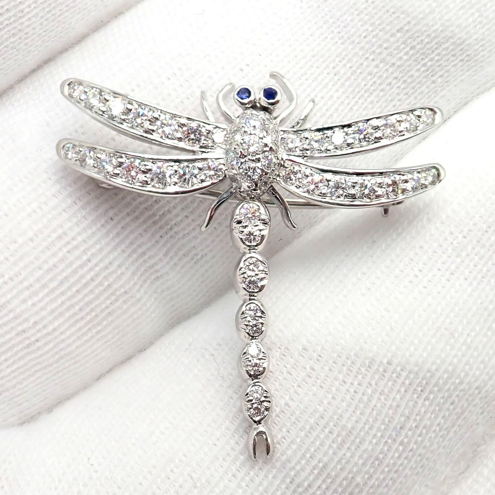Tiffany & Co Dragonfly Diamond Sapphire Platinum Brooch Pendant Necklace For Sale 1