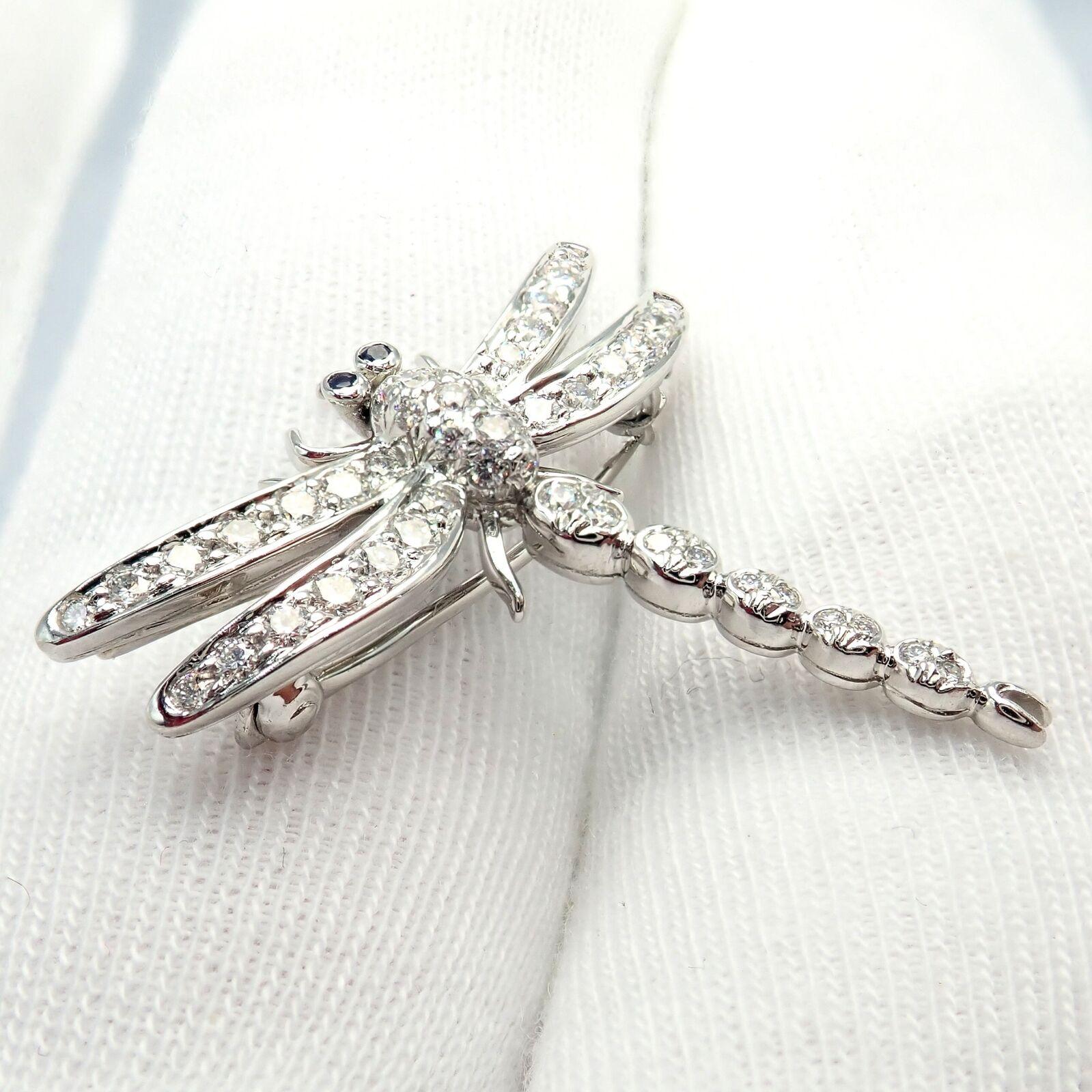Tiffany & Co Dragonfly Diamond Sapphire Platinum Brooch Pendant Necklace For Sale 2