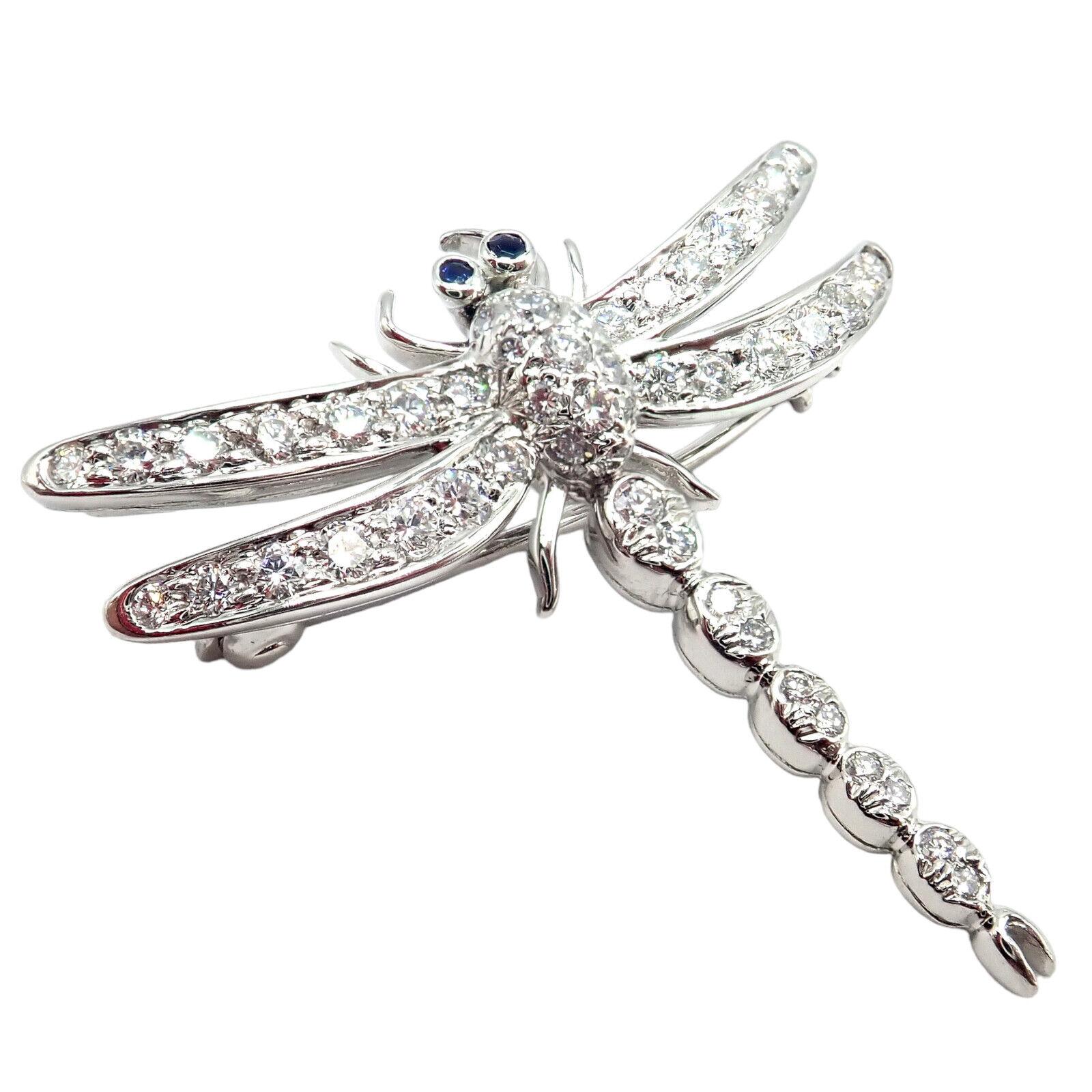 Tiffany & Co Dragonfly Diamond Sapphire Platinum Brooch Pendant Necklace For Sale 3
