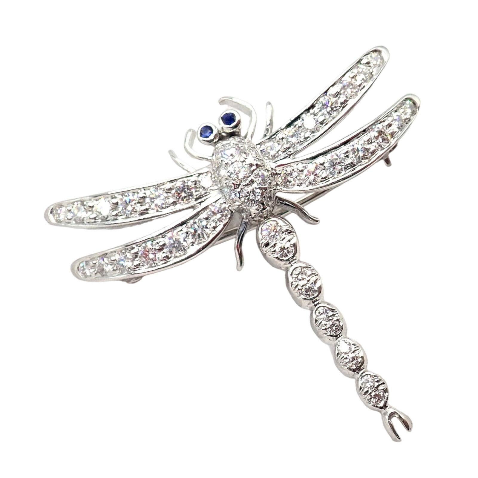 Tiffany & Co Dragonfly Diamond Sapphire Platinum Brooch Pendant Necklace For Sale 4