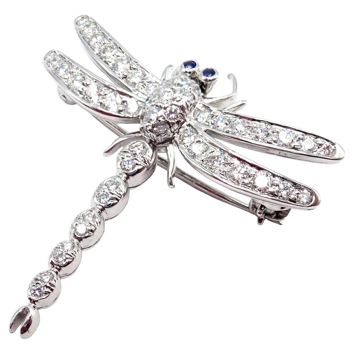 Tiffany & Co Dragonfly Diamond Sapphire Platinum Brooch Pendant Necklace For Sale