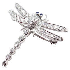 Tiffany & Co Dragonfly Diamond Sapphire Platinum Brooch Pendant Necklace