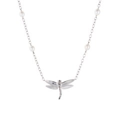 Tiffany & Co Dragonfly Necklace Diamond Pearl Estate 18 Karat White Gold Jewelry