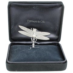 Retro Tiffany & Co. Dragonfly Pin with Diamonds and Pearls Set in 18 Karat White Gold