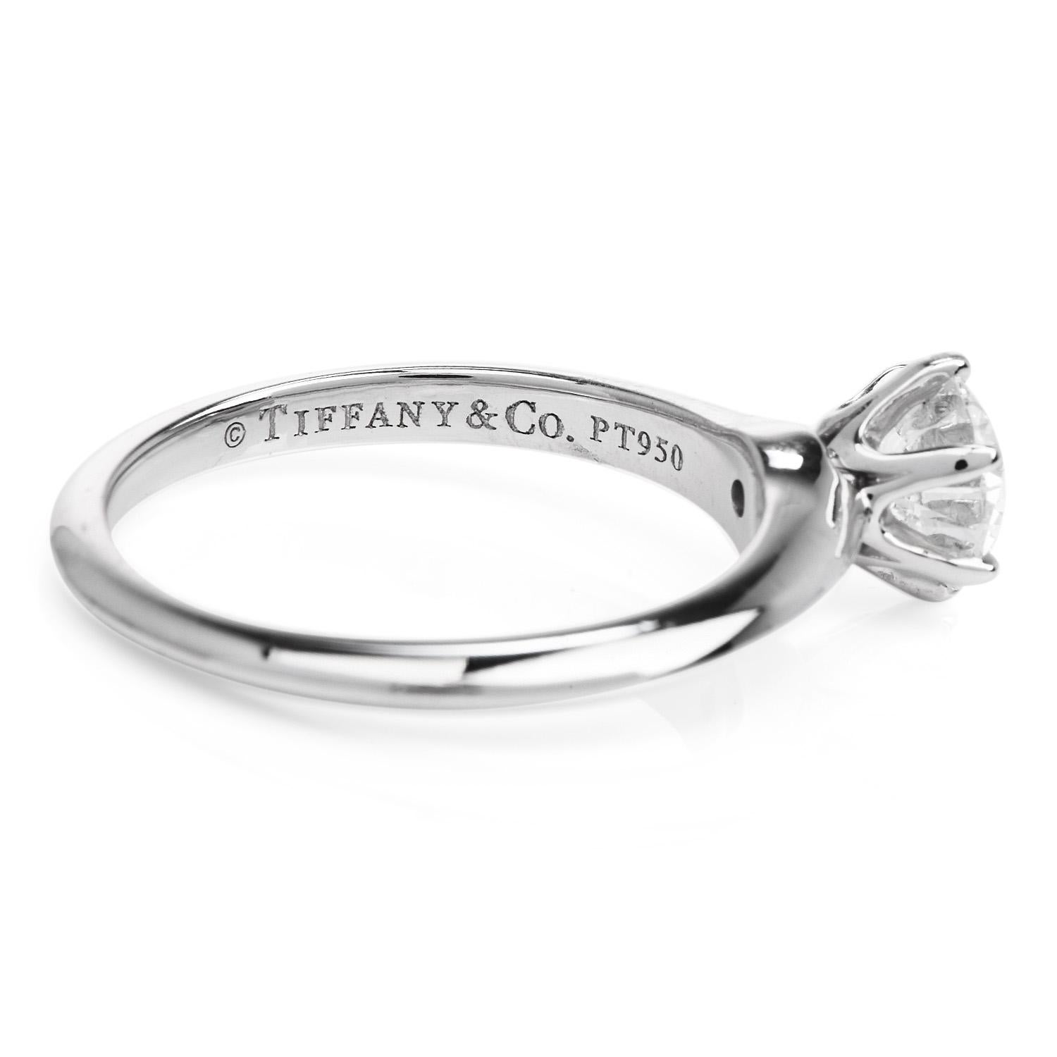 Modern Tiffany & Co. E-VVS2 GIA Round Diamond Platinum Solitaire Engagement Ring
