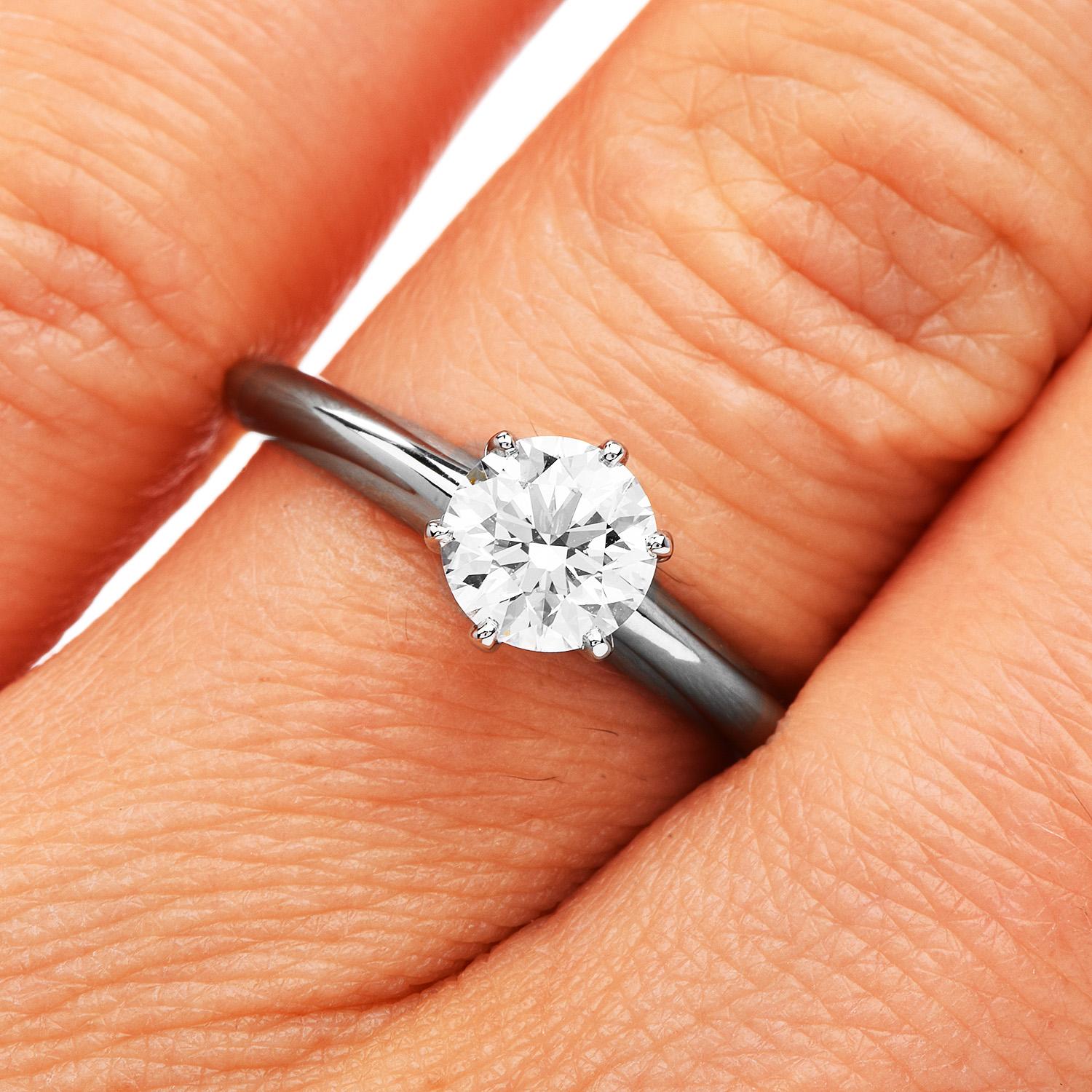 Round Cut Tiffany & Co. E-VVS2 GIA Round Diamond Platinum Solitaire Engagement Ring