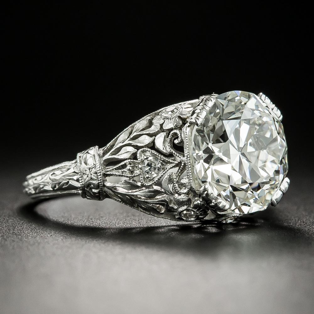Edwardian Tiffany & Co. Early Art Deco 3.68 Carat Diamond Engagement Ring, GIA J VS1