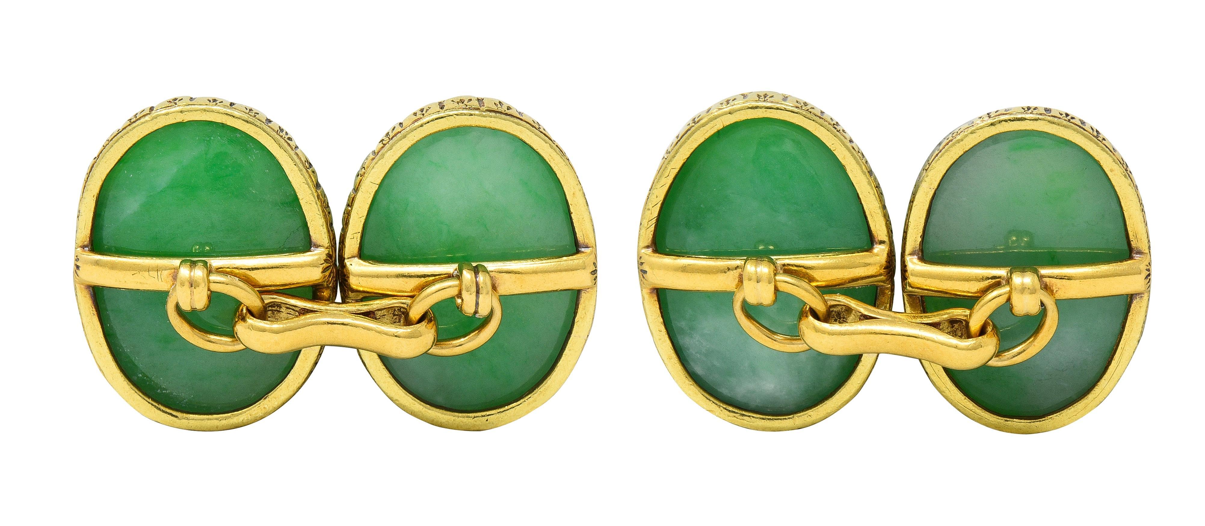 Cabochon Tiffany & Co. Gemelli antichi Art Deco in giadeite oro giallo 18 carati in vendita
