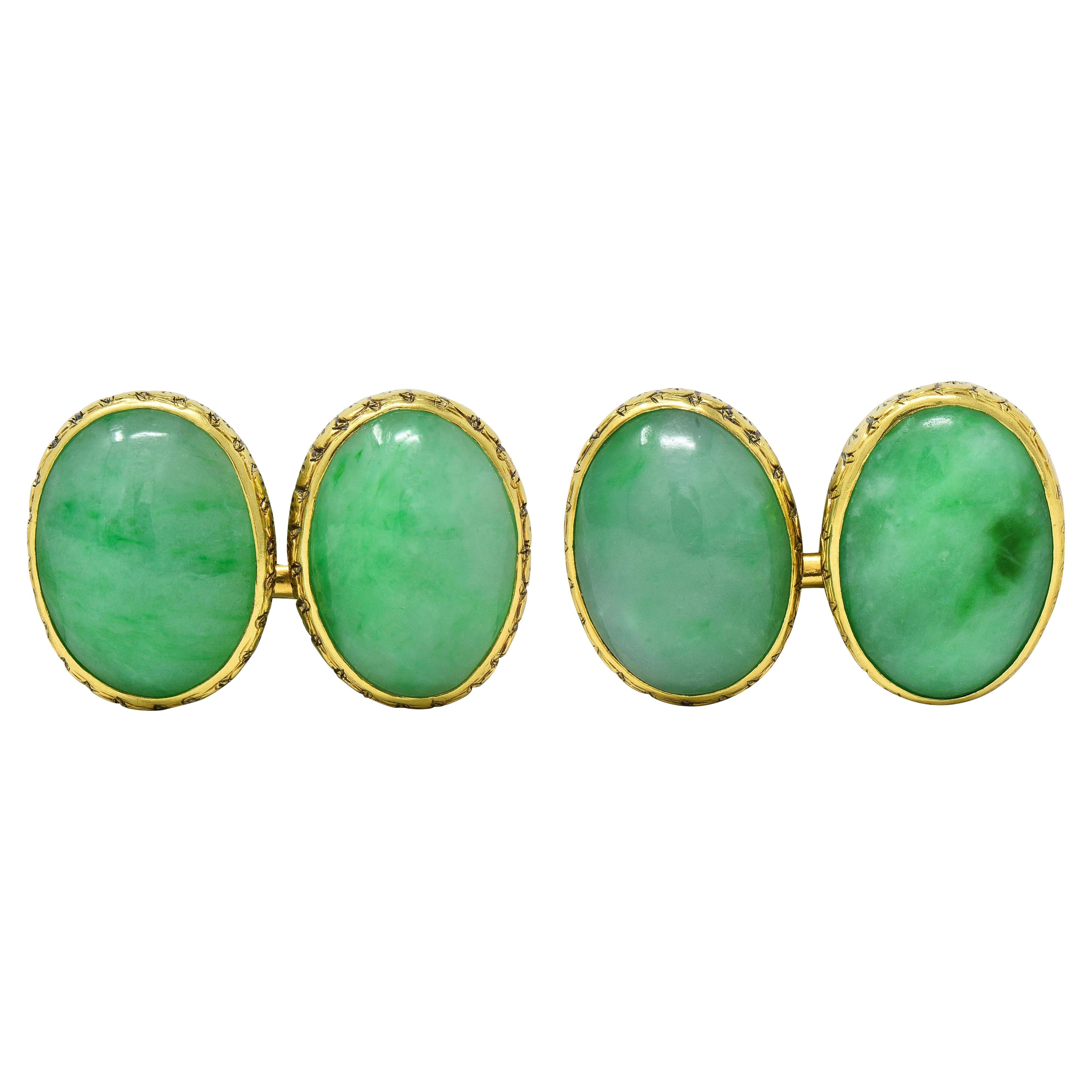 Tiffany & Co. Gemelli antichi Art Deco in giadeite oro giallo 18 carati in vendita