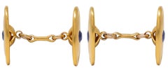 Tiffany & Co. Early Art Deco Sapphire 18K Gold Antique Oval Link Cufflinks