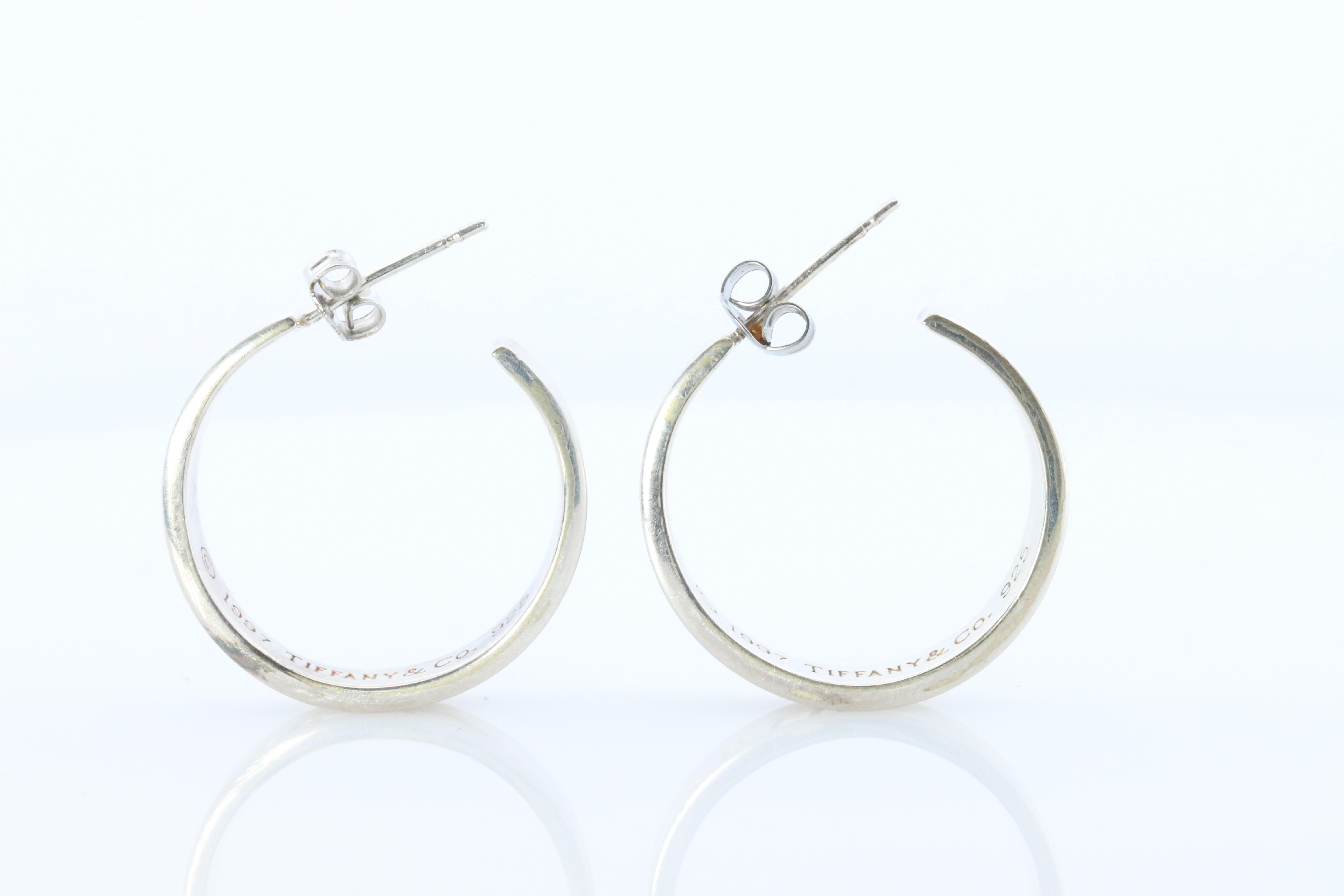 Women's Tiffany & Co. Earrings. 1837 T and CO Hoops Sterling Silver 925 Earrings. For Sale