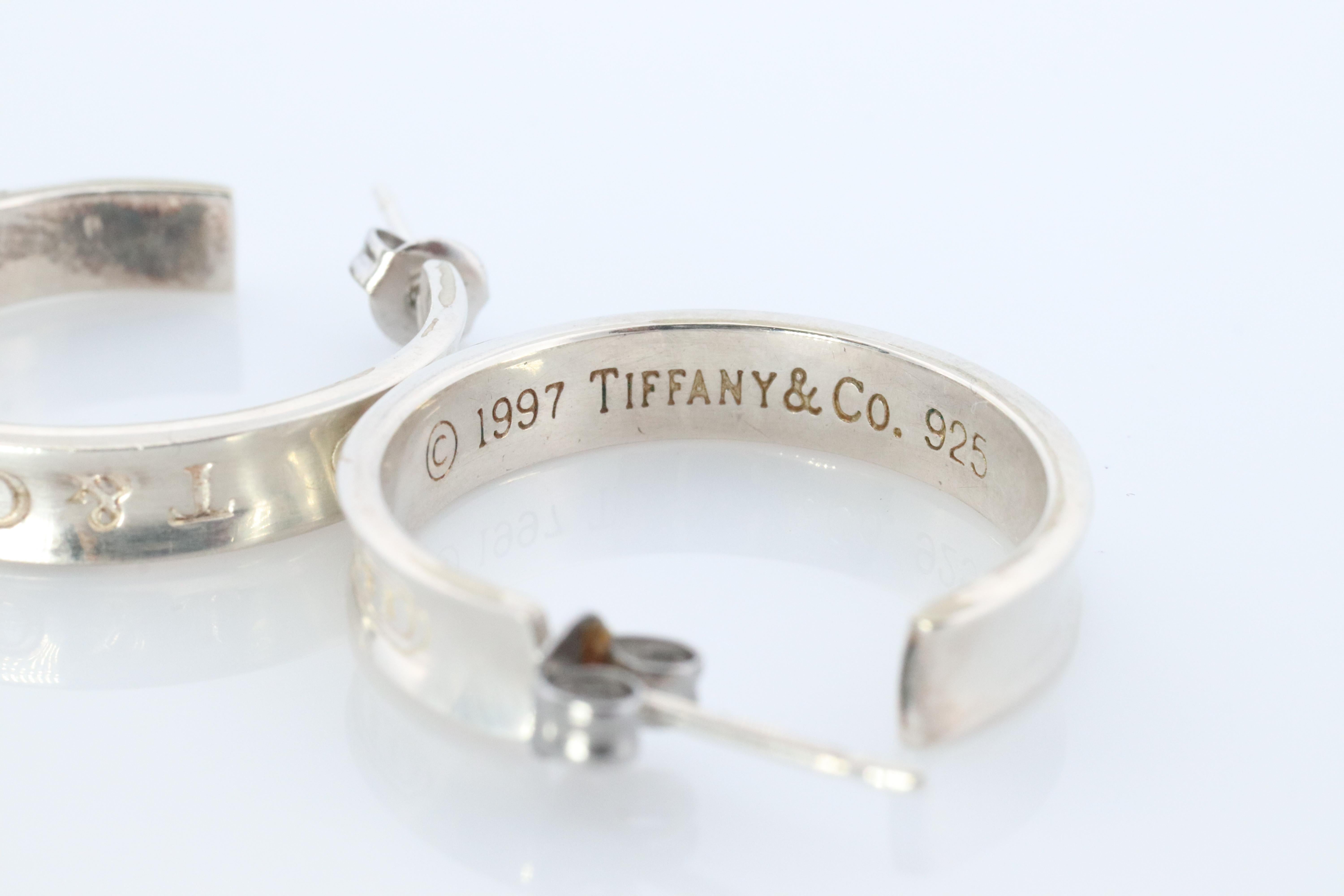 Tiffany & Co. Earrings. 1837 T and CO Hoops Sterling Silver 925 Earrings. For Sale 2