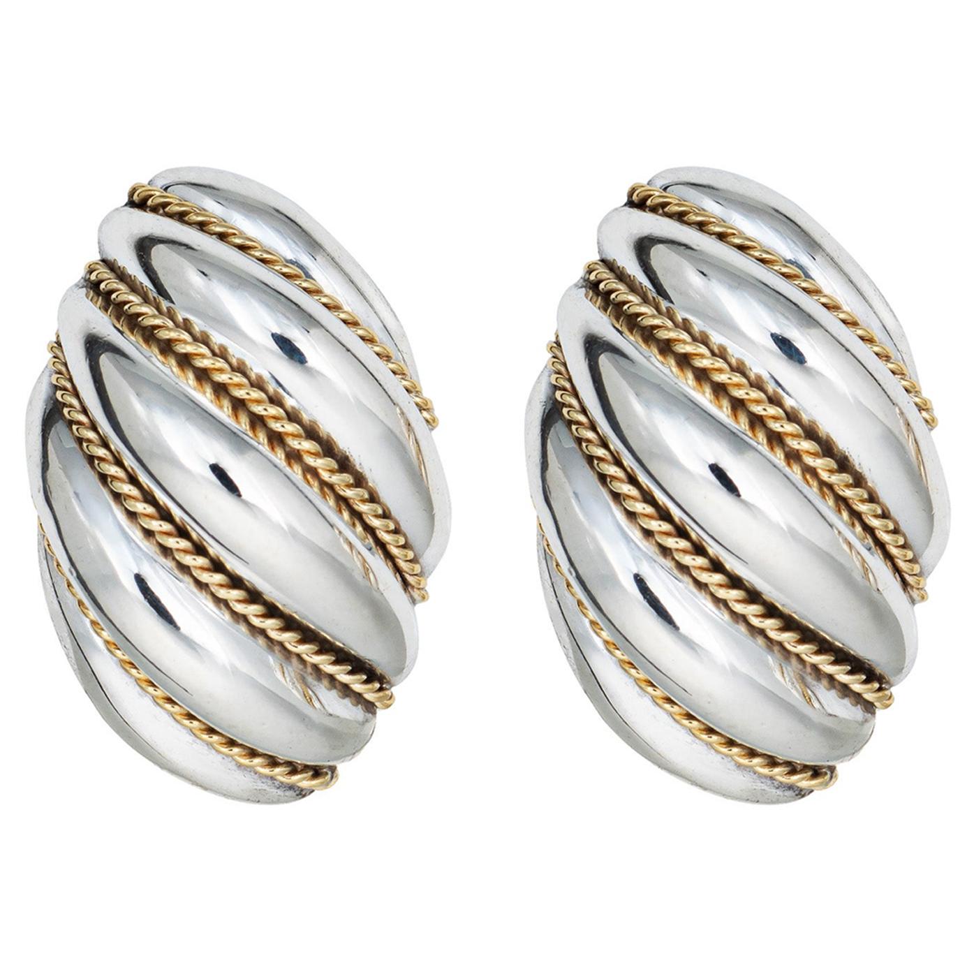 Tiffany & Co Ohrringe Vintage 18k Gold Sterling Silber Shell Dome Clip-On signiert