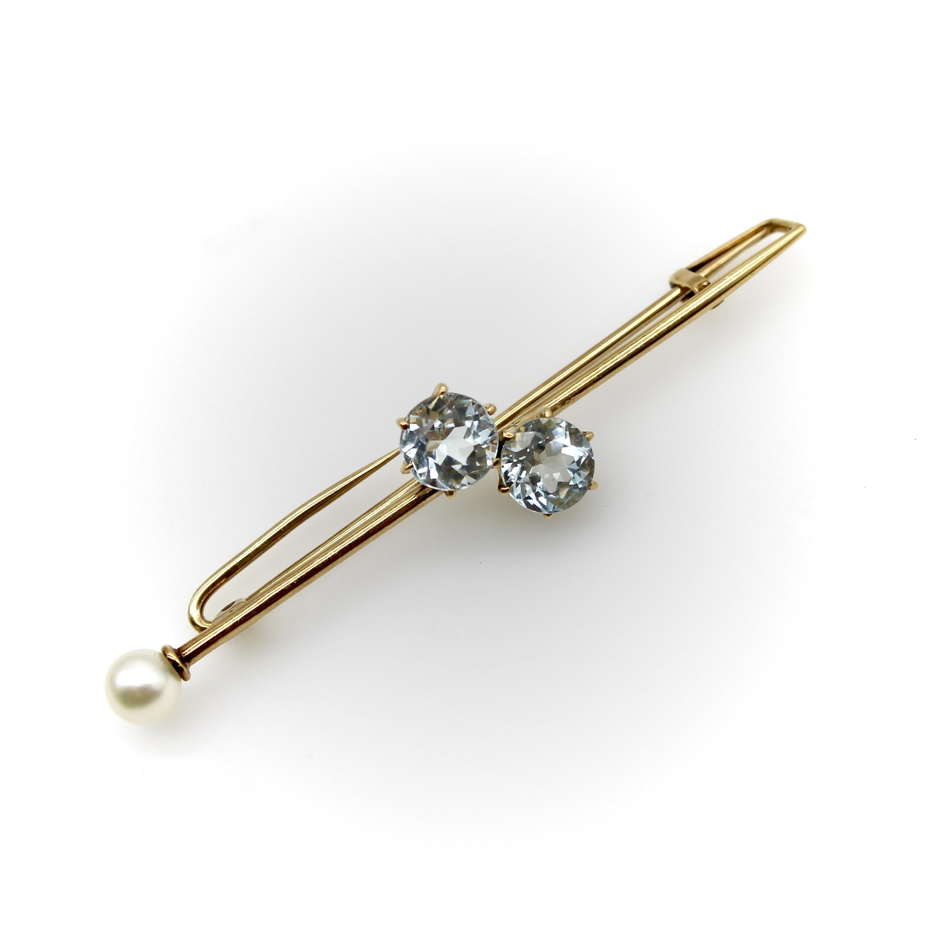 Édouardien Tiffany & Co. Écharpe/broche édouardienne en or 16 carats avec aigue-marine et perle en vente