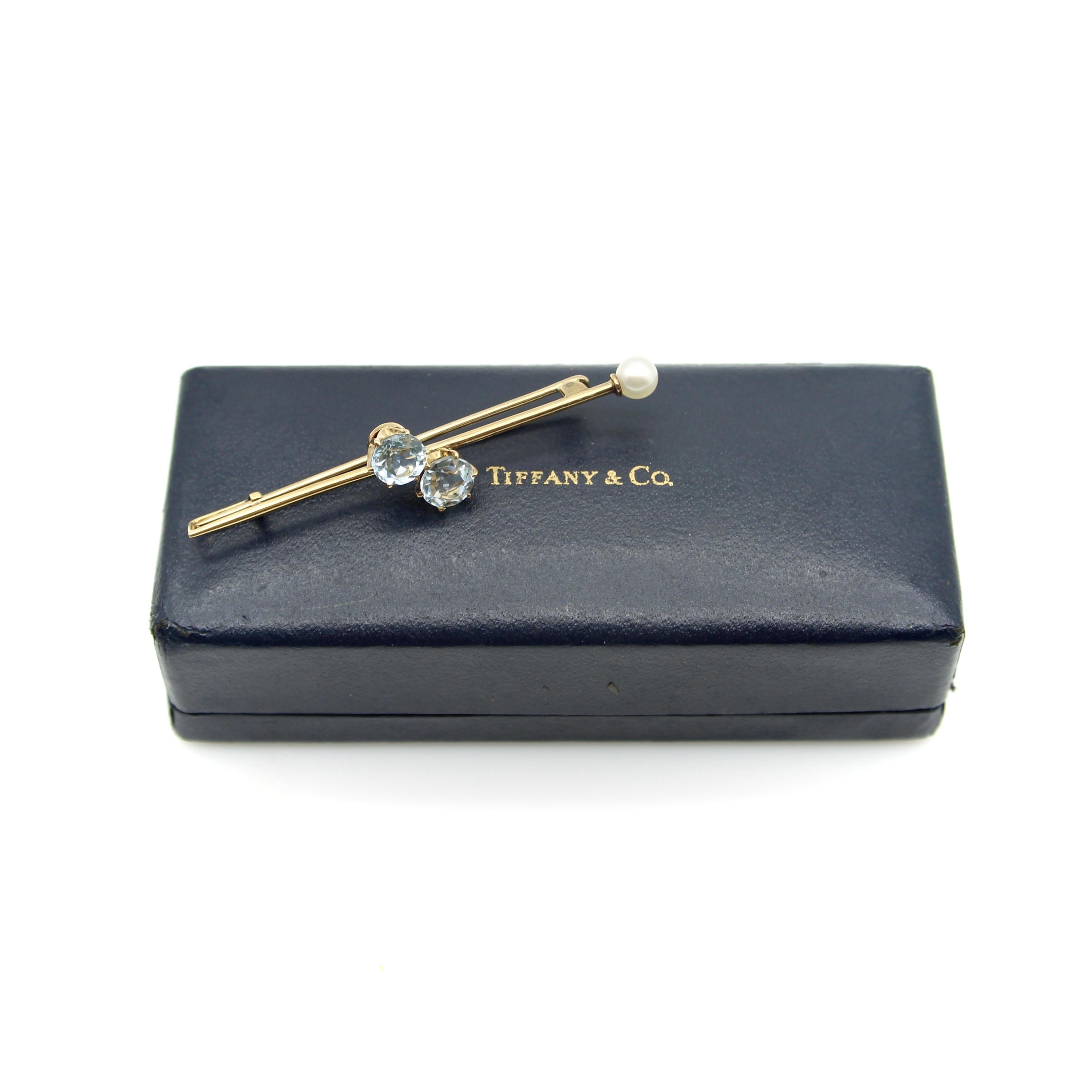 Tiffany & Co. Écharpe/broche édouardienne en or 16 carats avec aigue-marine et perle Bon état - En vente à Venice, CA