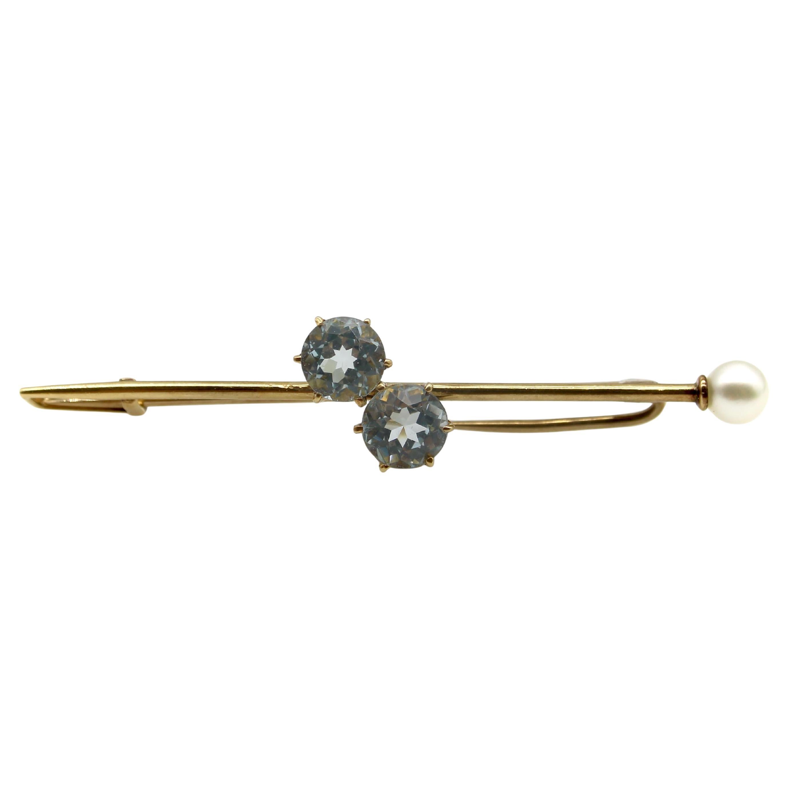 Tiffany & Co. Edwardian 16K Gold Scarf Pin/ Brooch with Aquamarine and Pearl