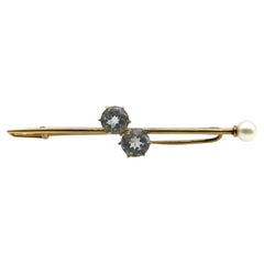 Tiffany & Co. Edwardian 16K Gold Scarf Pin/ Brooch with Aquamarine and Pearl