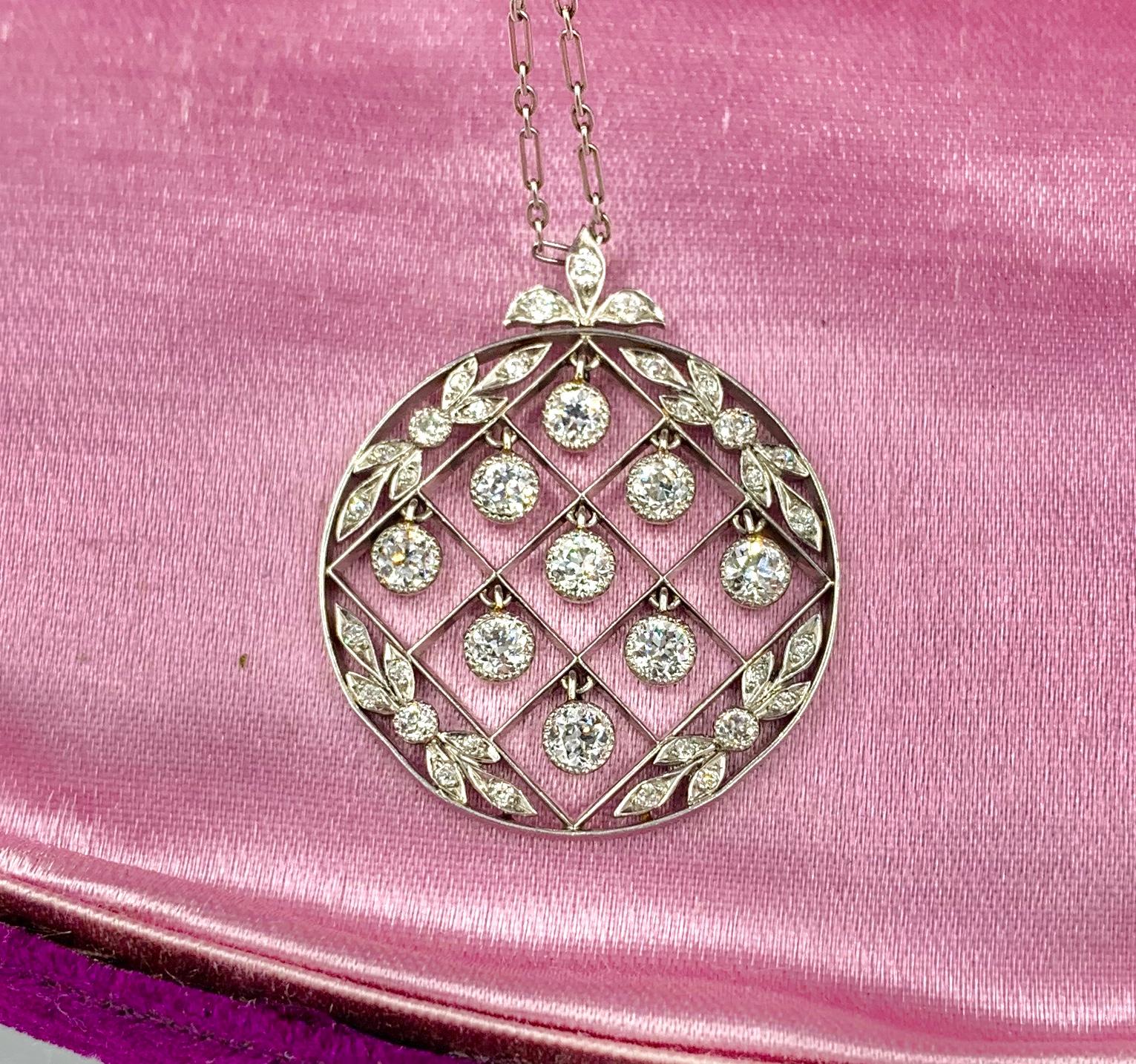 Tiffany & Co. Edwardian 2 Carat Old Mine Diamond Platinum Pendant Necklace, 1900 For Sale 3