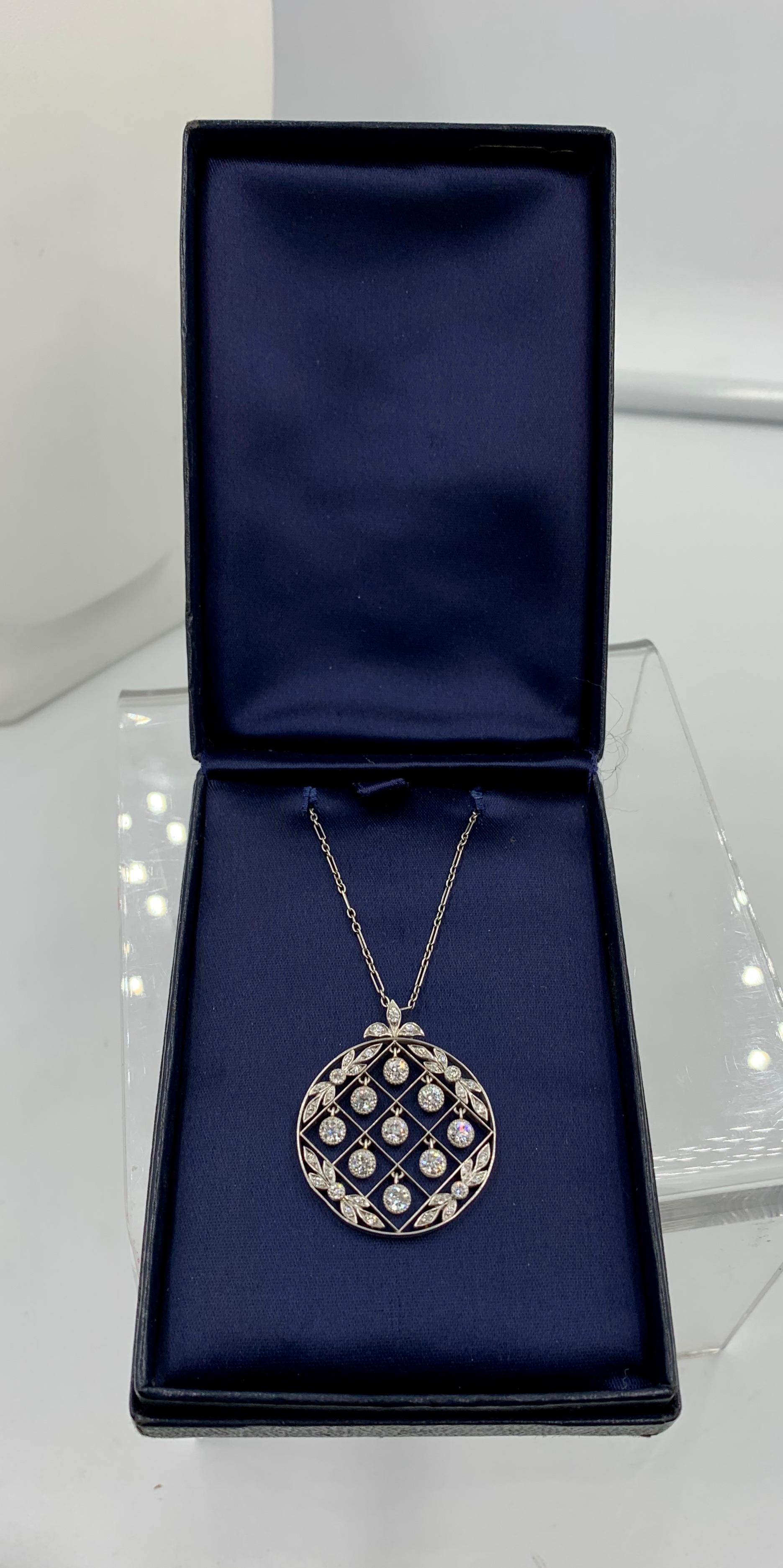 Tiffany & Co. Edwardian 2 Carat Old Mine Diamond Platinum Pendant Necklace, 1900 4