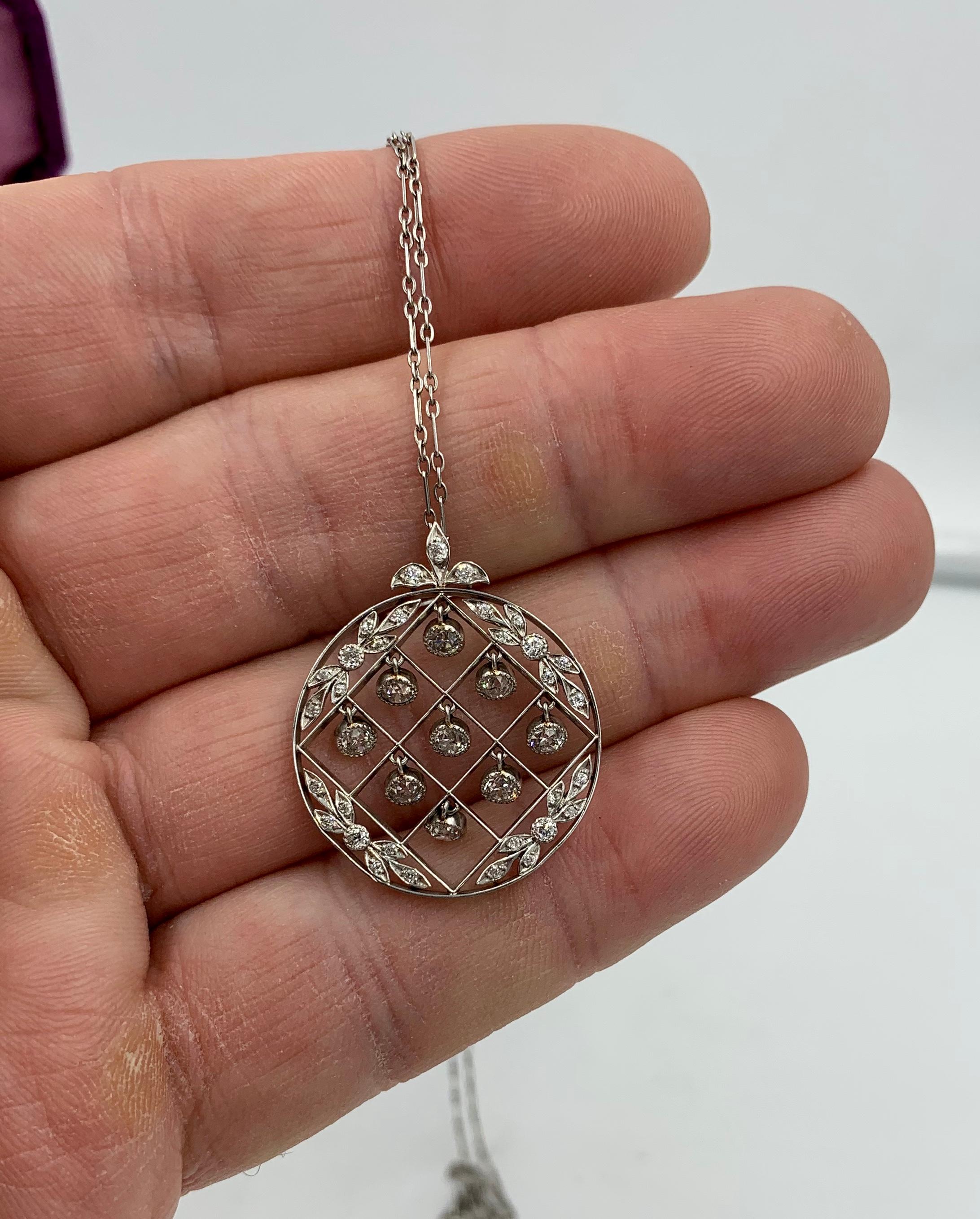 Tiffany & Co. Edwardian 2 Carat Old Mine Diamond Platinum Pendant Necklace, 1900 For Sale 5