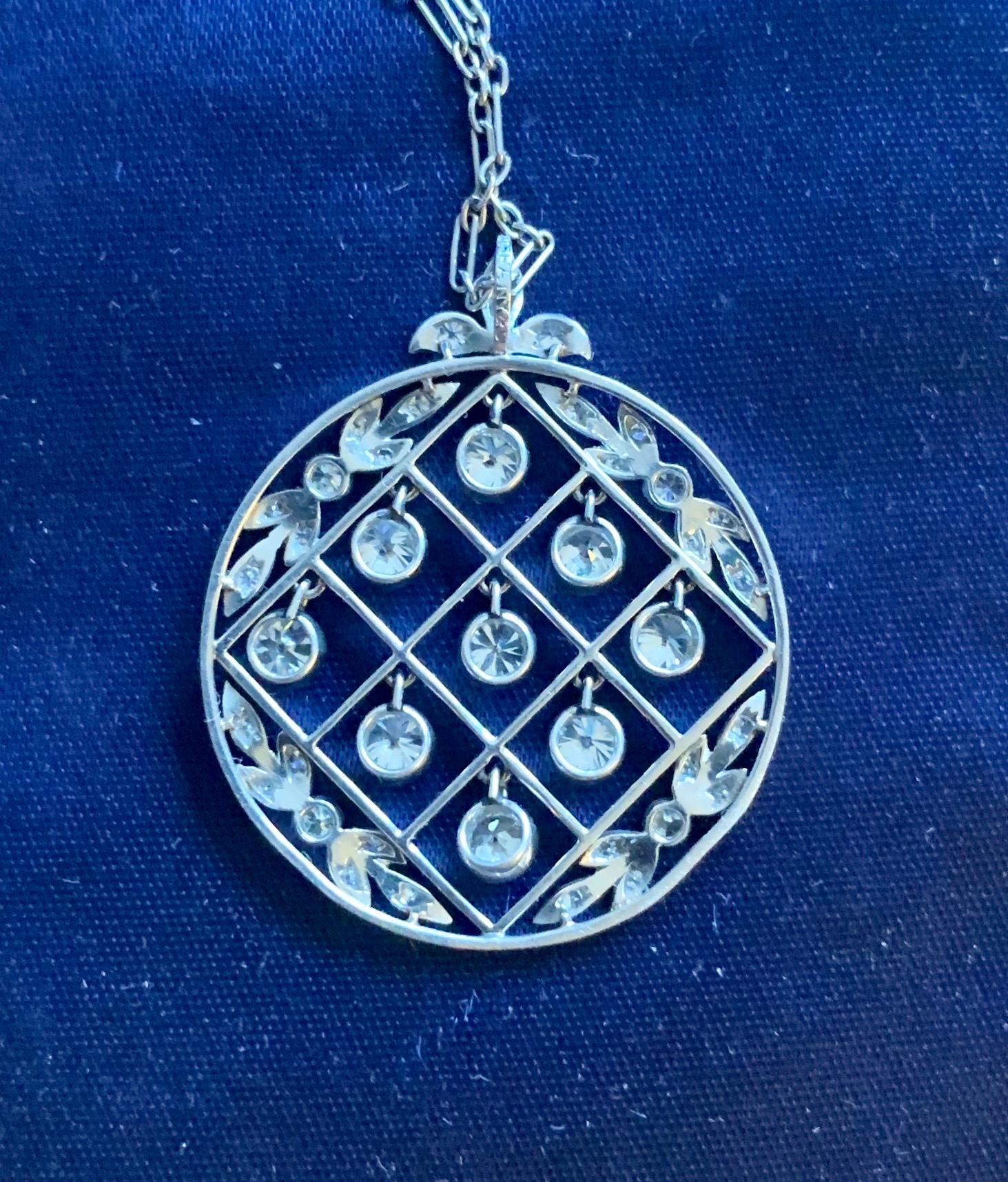 Tiffany & Co. Edwardian 2 Carat Old Mine Diamond Platinum Pendant Necklace, 1900 6