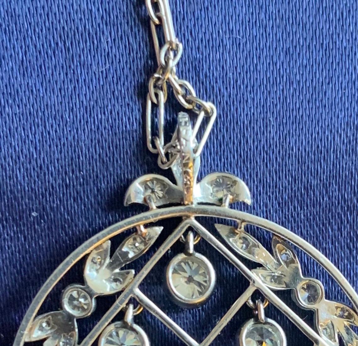 Tiffany & Co. Edwardian 2 Carat Old Mine Diamond Platinum Pendant Necklace, 1900 For Sale 7