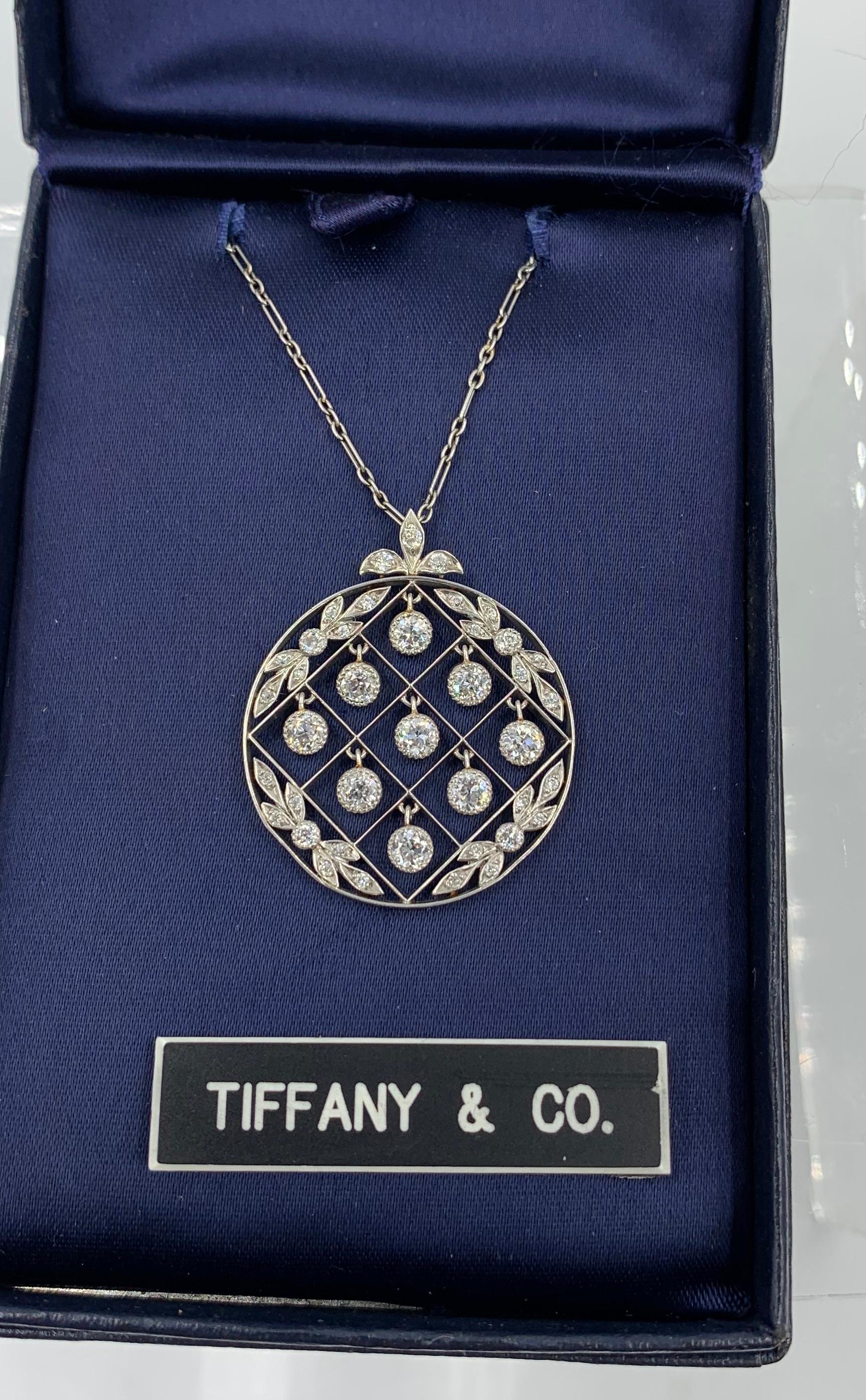 Old Mine Cut Tiffany & Co. Edwardian 2 Carat Old Mine Diamond Platinum Pendant Necklace, 1900 For Sale