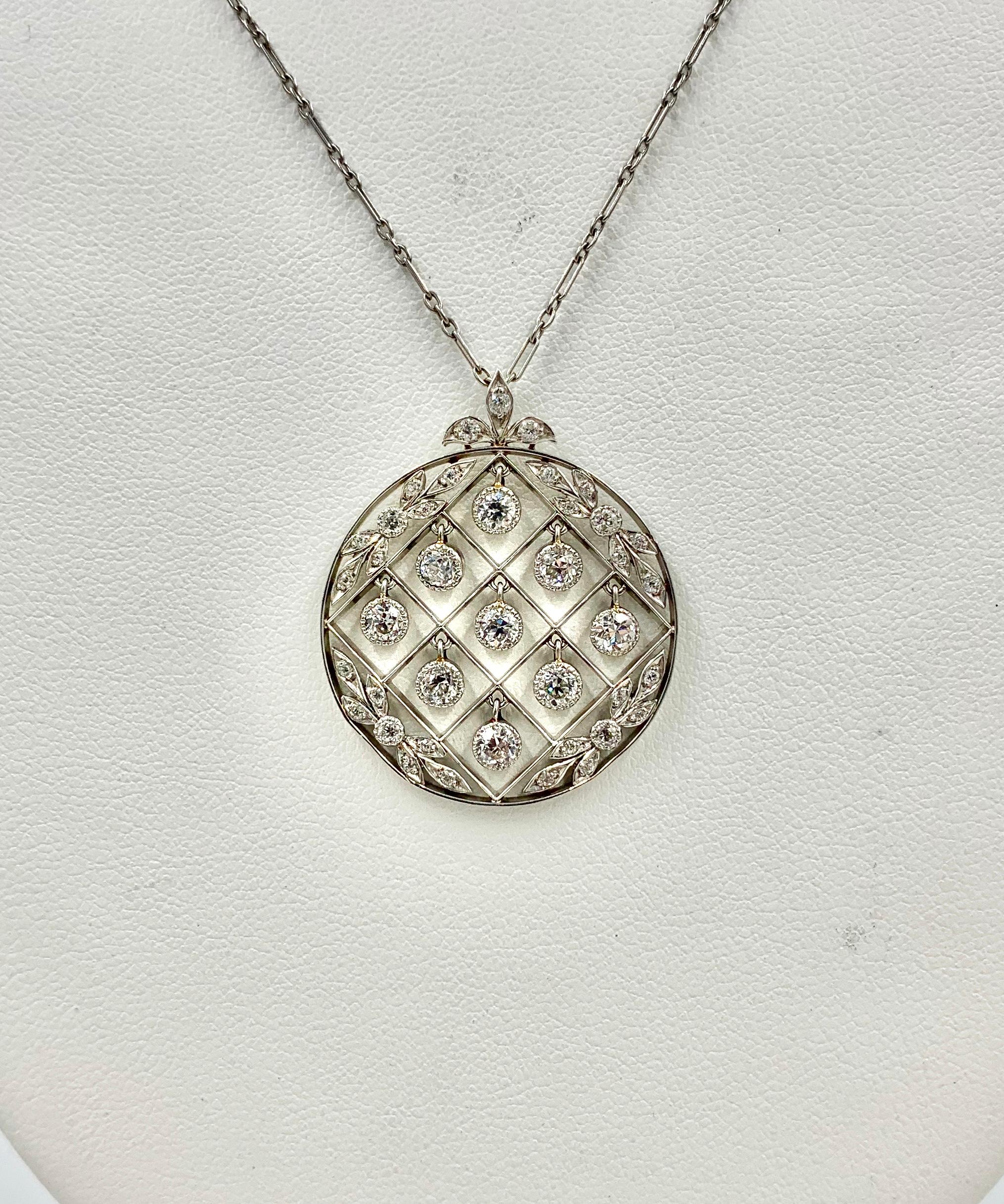 Tiffany & Co. Edwardian 2 Carat Old Mine Diamond Platinum Pendant Necklace, 1900 In Good Condition In New York, NY