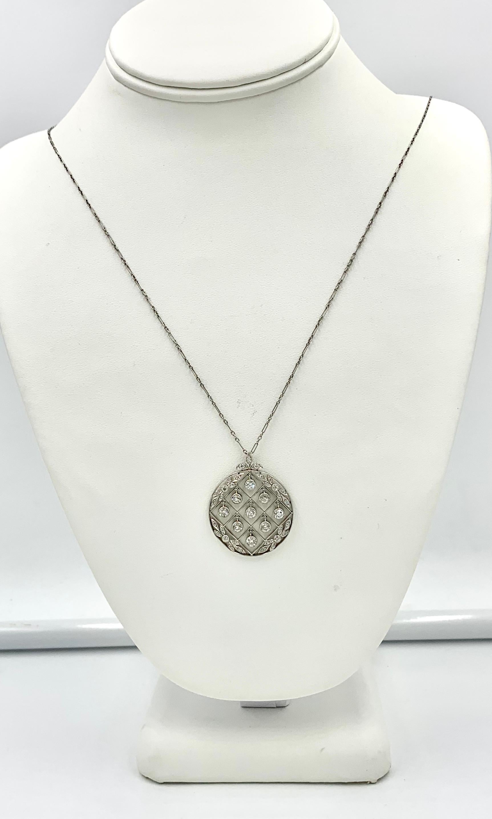 Women's Tiffany & Co. Edwardian 2 Carat Old Mine Diamond Platinum Pendant Necklace, 1900 For Sale