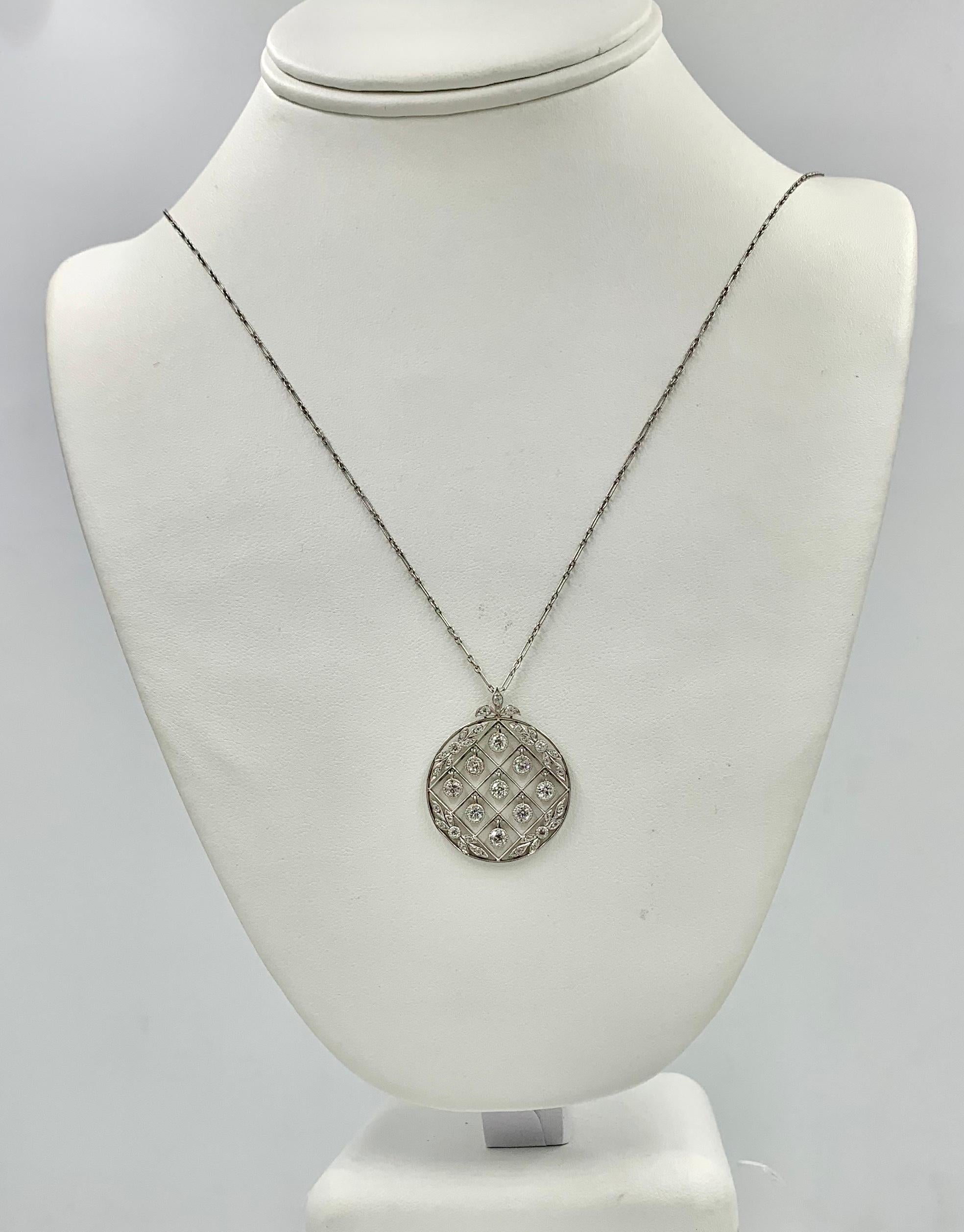 Tiffany & Co. Edwardian 2 Carat Old Mine Diamond Platinum Pendant Necklace, 1900 1