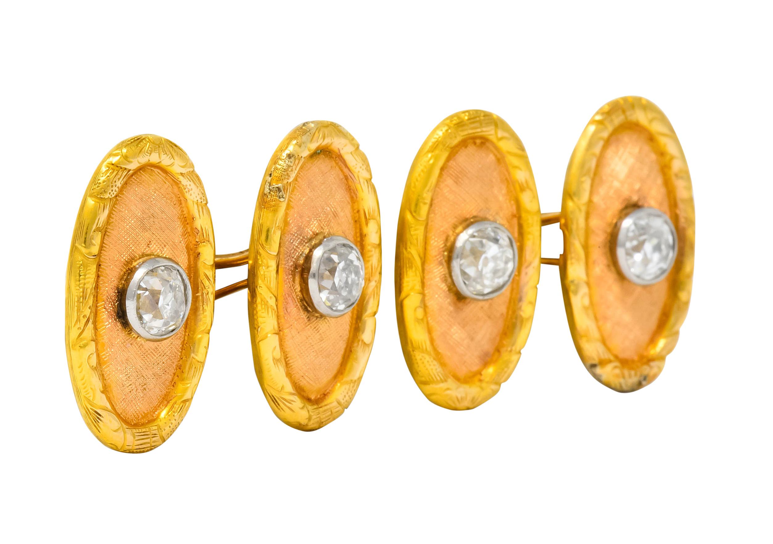 Old Mine Cut Tiffany & Co. Edwardian 2.40 Carat Diamond 18 Karat Gold Men's Cufflinks