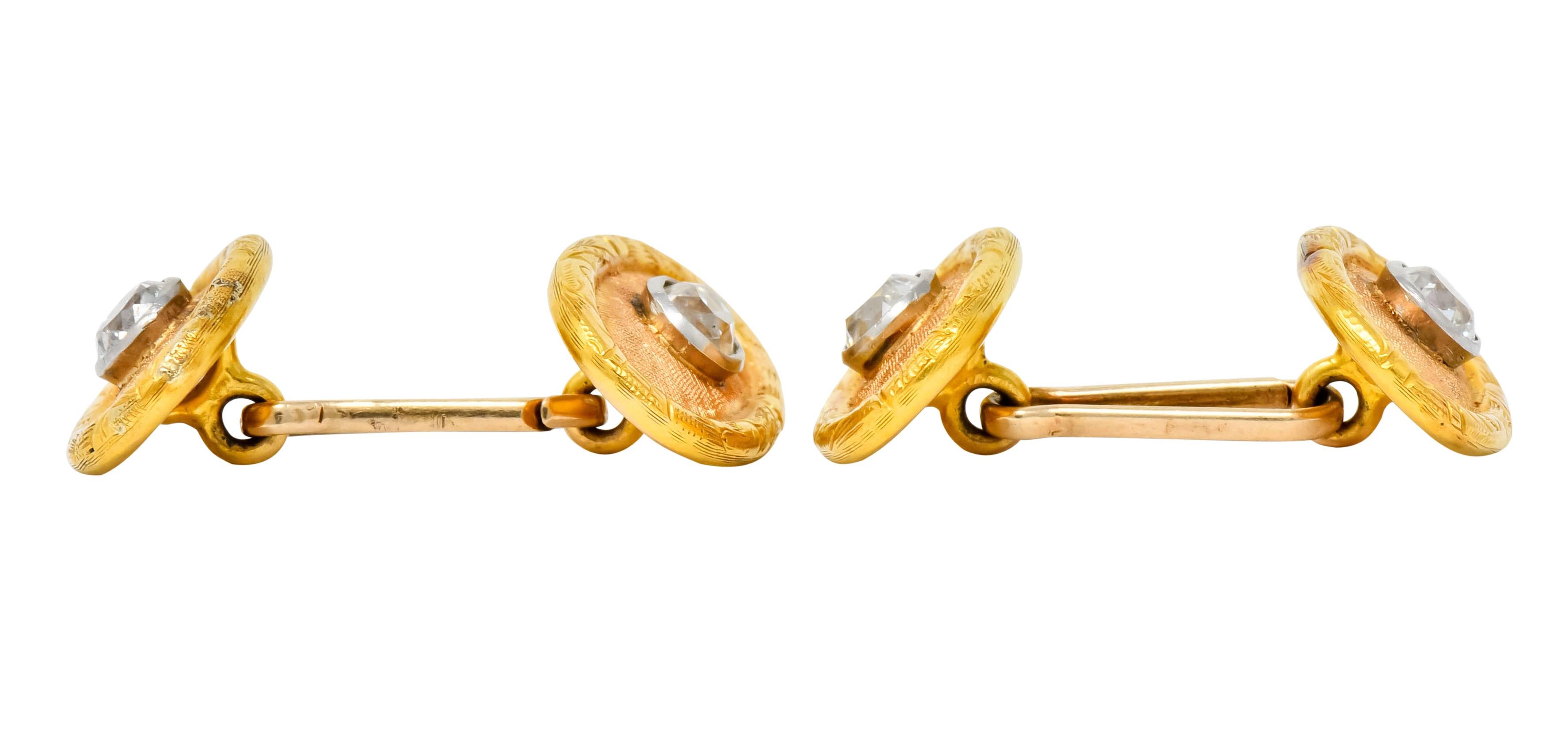 Tiffany & Co. Edwardian 2.40 Carat Diamond 18 Karat Gold Men's Cufflinks 1